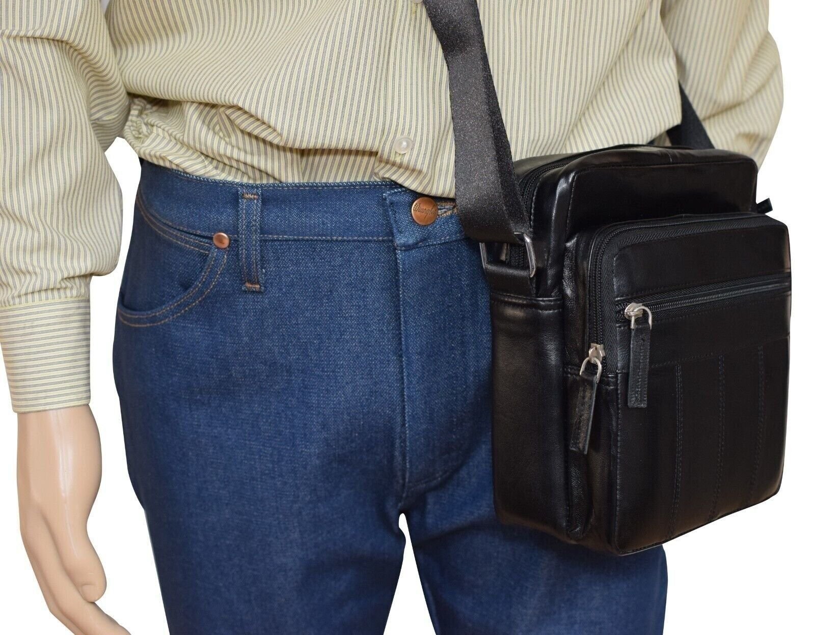 Genuine Leather Messenger Bag for Men Adjustable Shoulders Sling Crossbody Bag