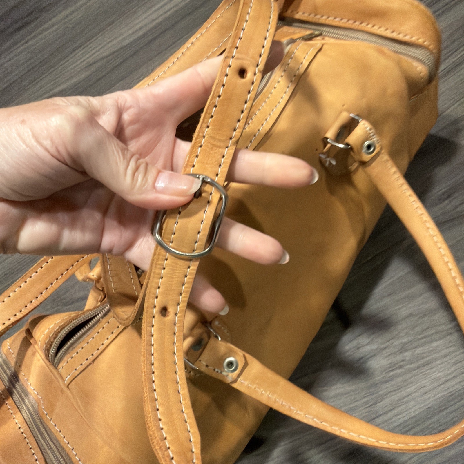 16 inch Handmade Leather Tan Small Duffle Purse Vintage Bag Boho Y2K