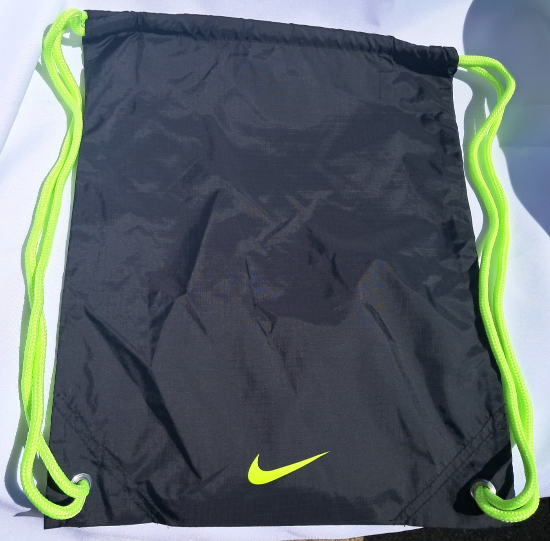 Nike Tiempo Soccer Drawstring Tote Carry Shoe Dust Gym Bag 16×13 Black Volt