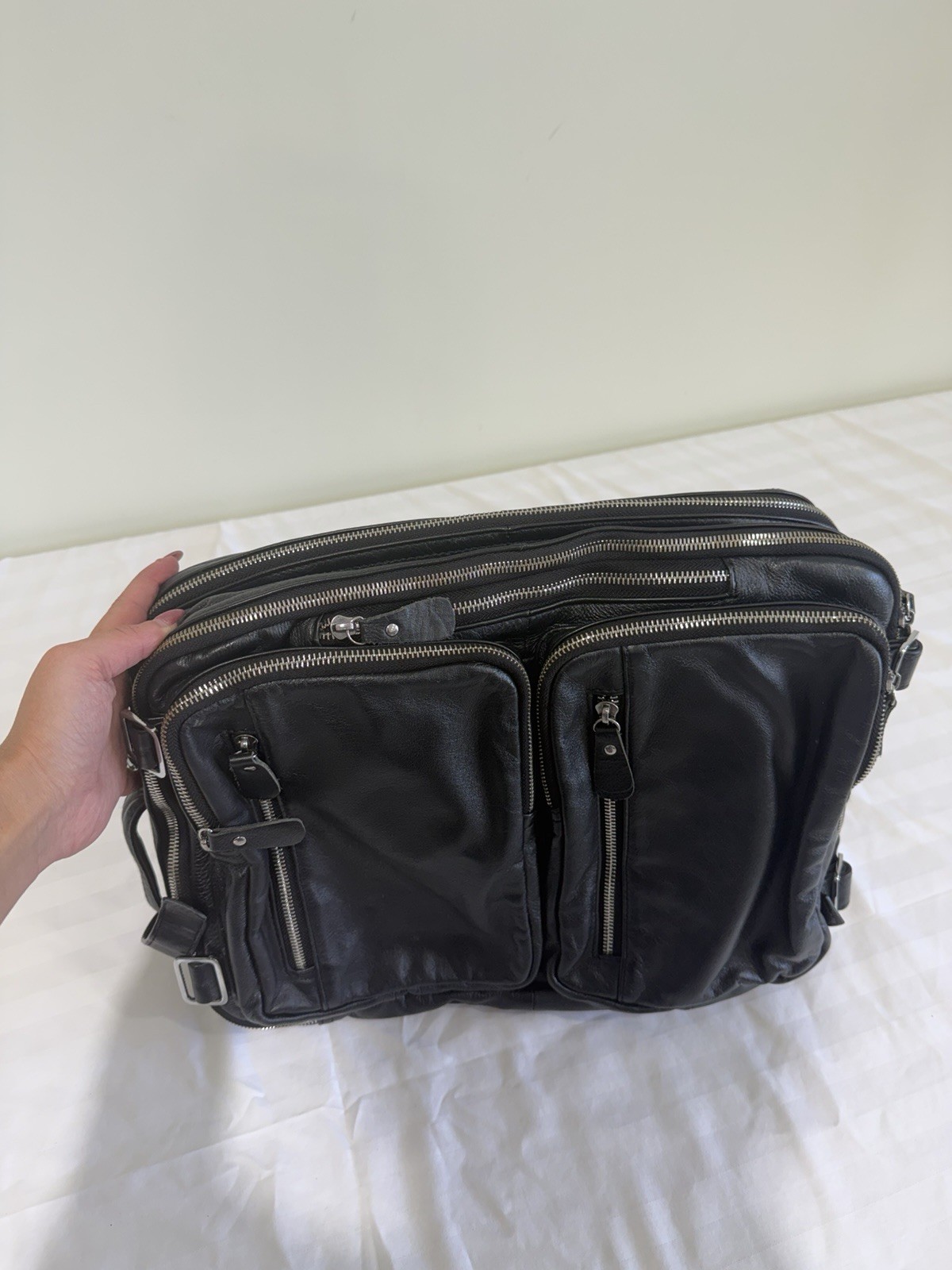Black Large Convertible Backpack Briefcase, Multi-Zip, Top Handle, Lined