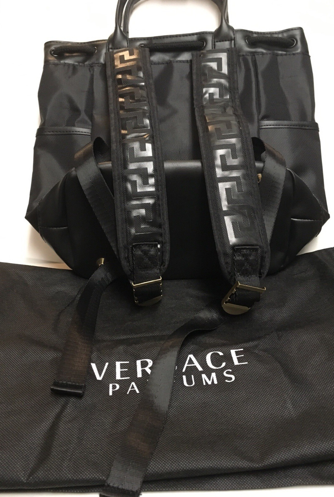 Versace Parfums Bag Backpack/ Black Drawstring Perfumes Duffle Overnight new