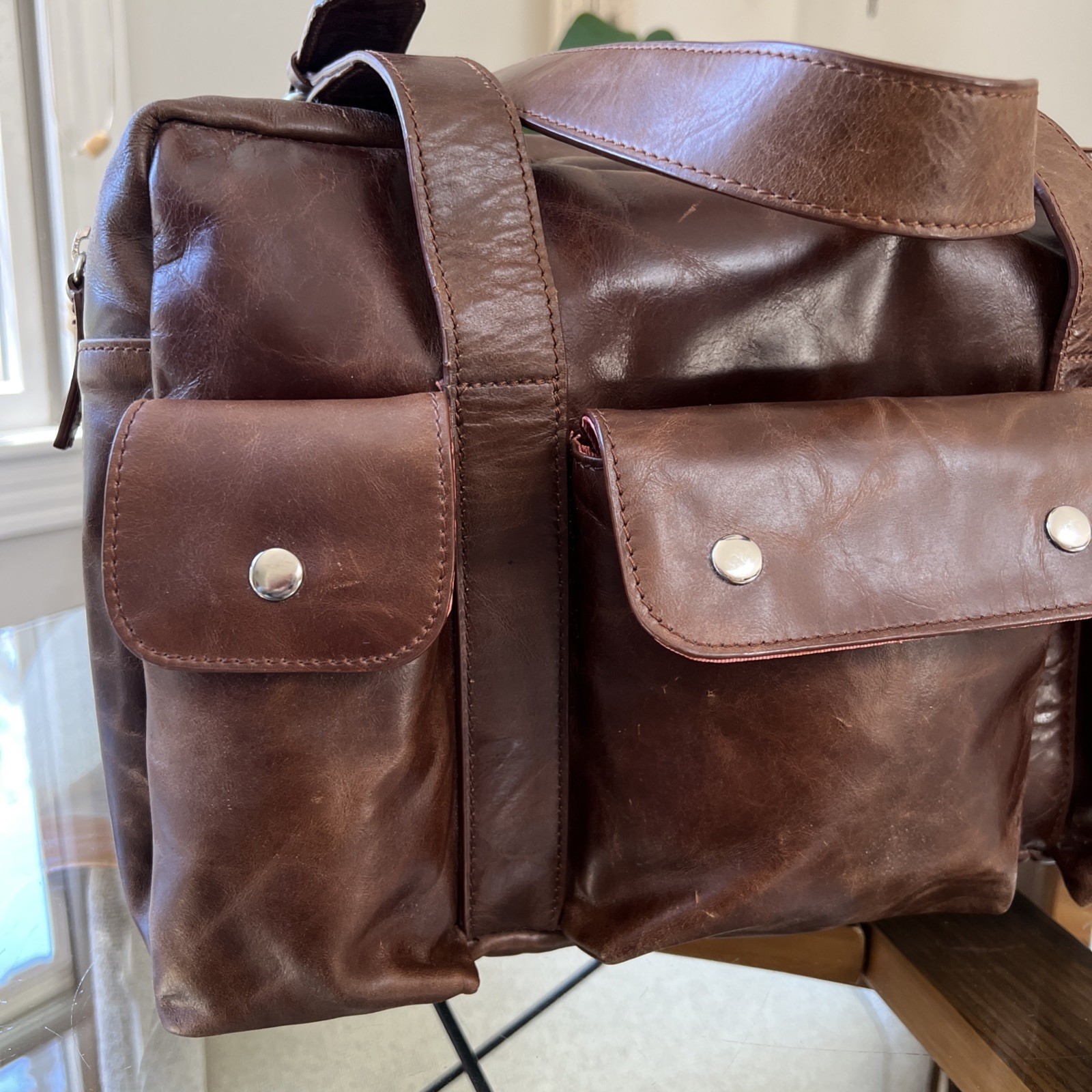 Latico Brown Leather Satchel Multi Pocket Straps Leisure Duffle Unused 11″ x 13″