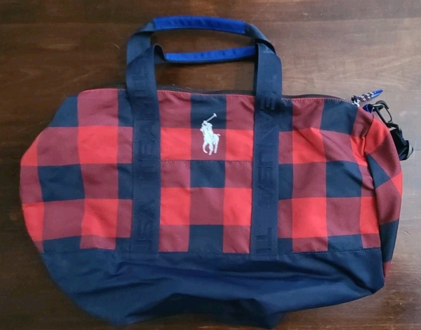 2022 Beijing Olympics Polo Ralph Lauren Buffalo Plaid Weekender Duffle Bag USA