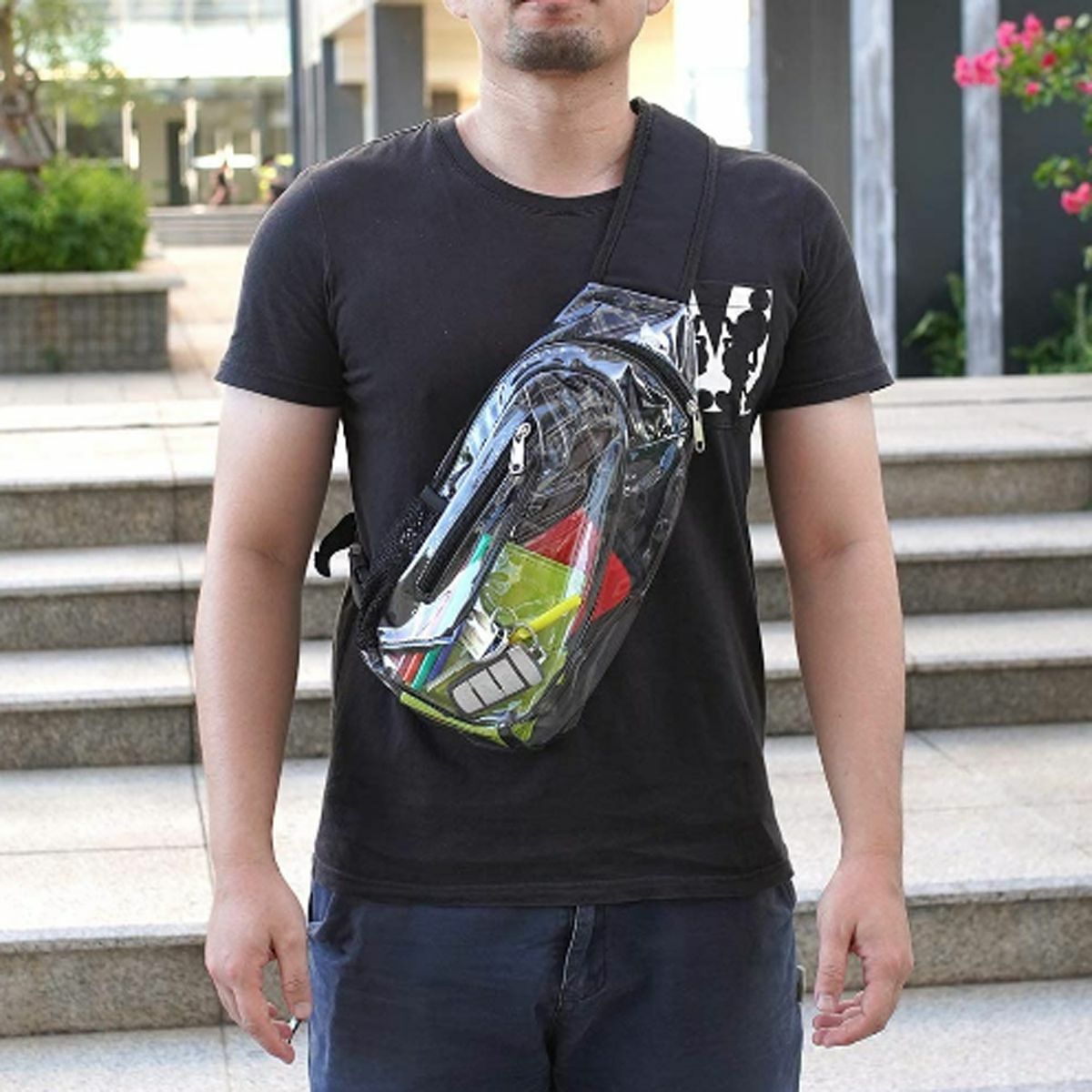Adjustable Clear PVC Sling Bag Transparent Stadium Shoulder Crossbody Backpack