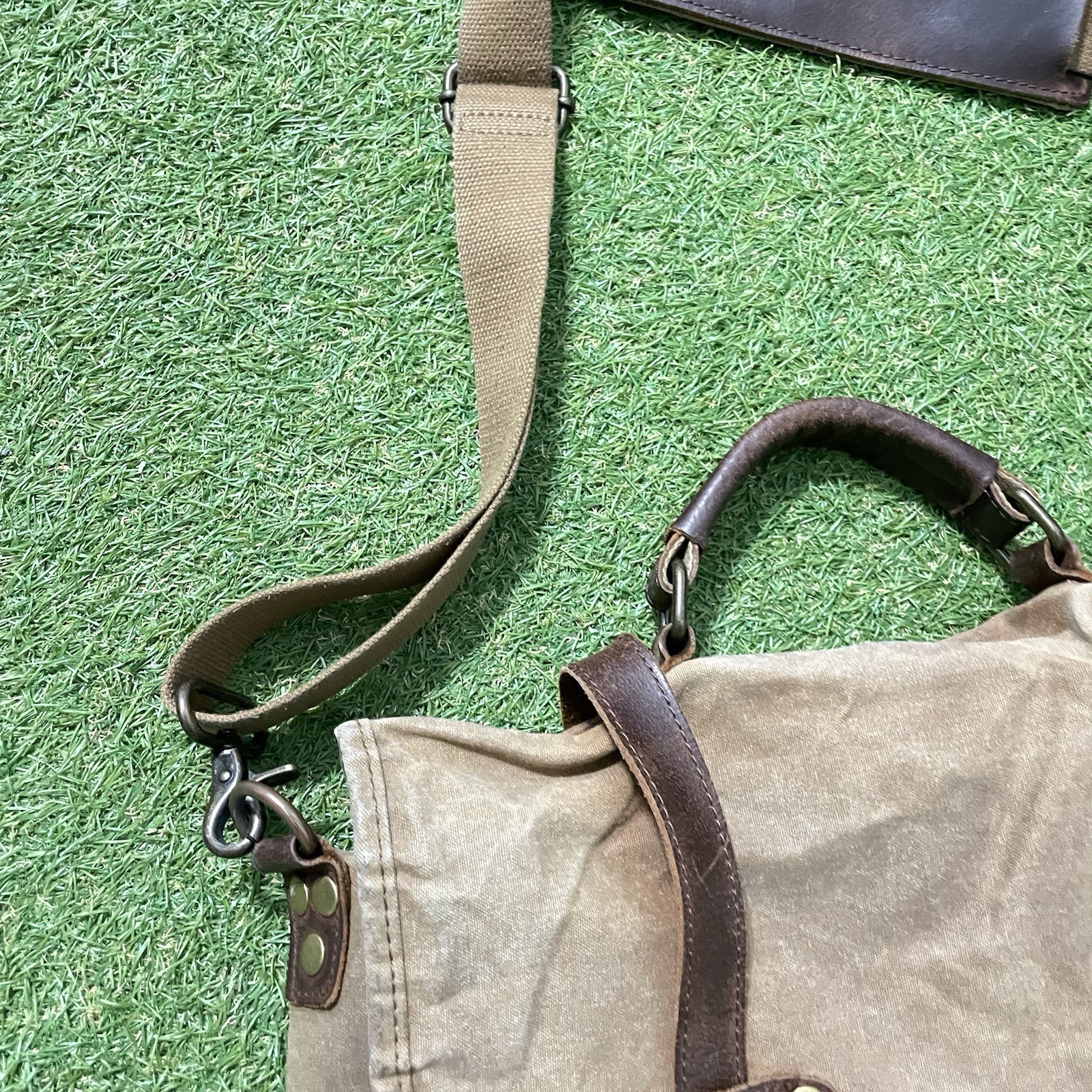 Newhey Messenger Bag Leather Canvas Laptop Retro Professional Shoulder Strap