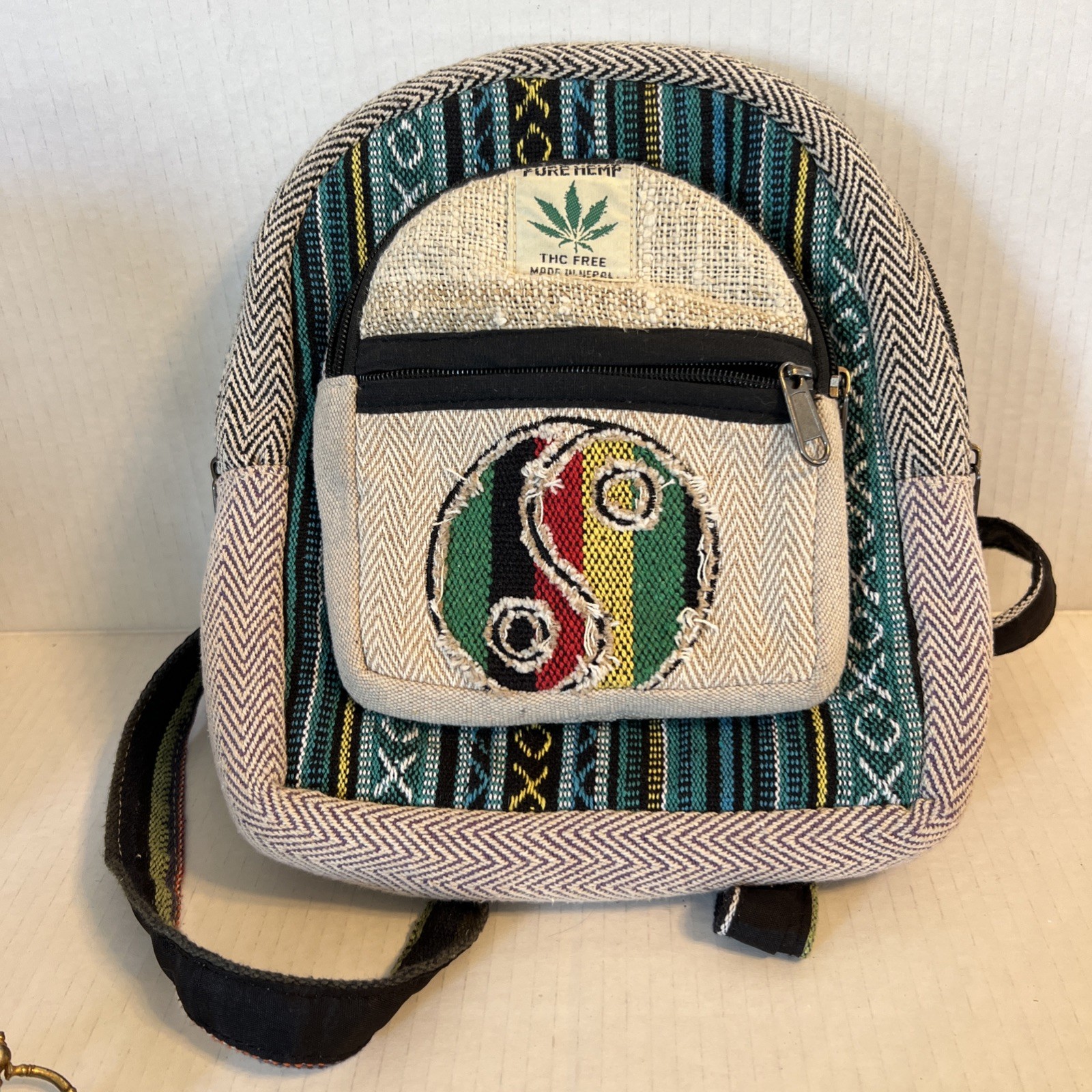 Himalayan 100% Pure Hemp THC Free Multi Color Backpack Made in Nepal Excellent