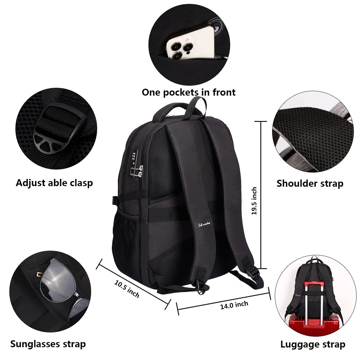 Anti Theft Laptop Backpack 17 Inch with Combination Lock Travel Bag
