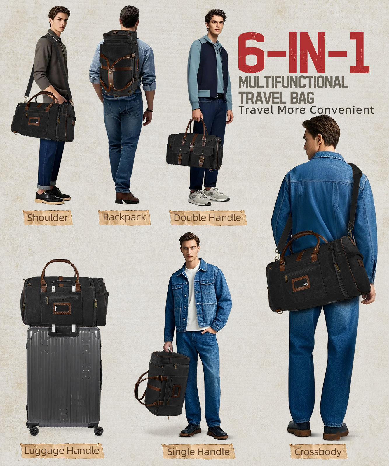 Large Travel Duffel Bag Expandable Weekend Luggage Sports Backpack Shoulder Bag