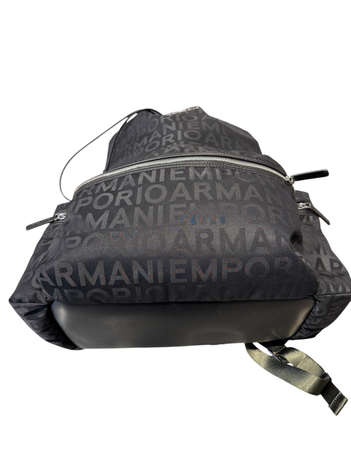 New Emporio Armani Black Nylon oversized Drawstring Logo Backpack