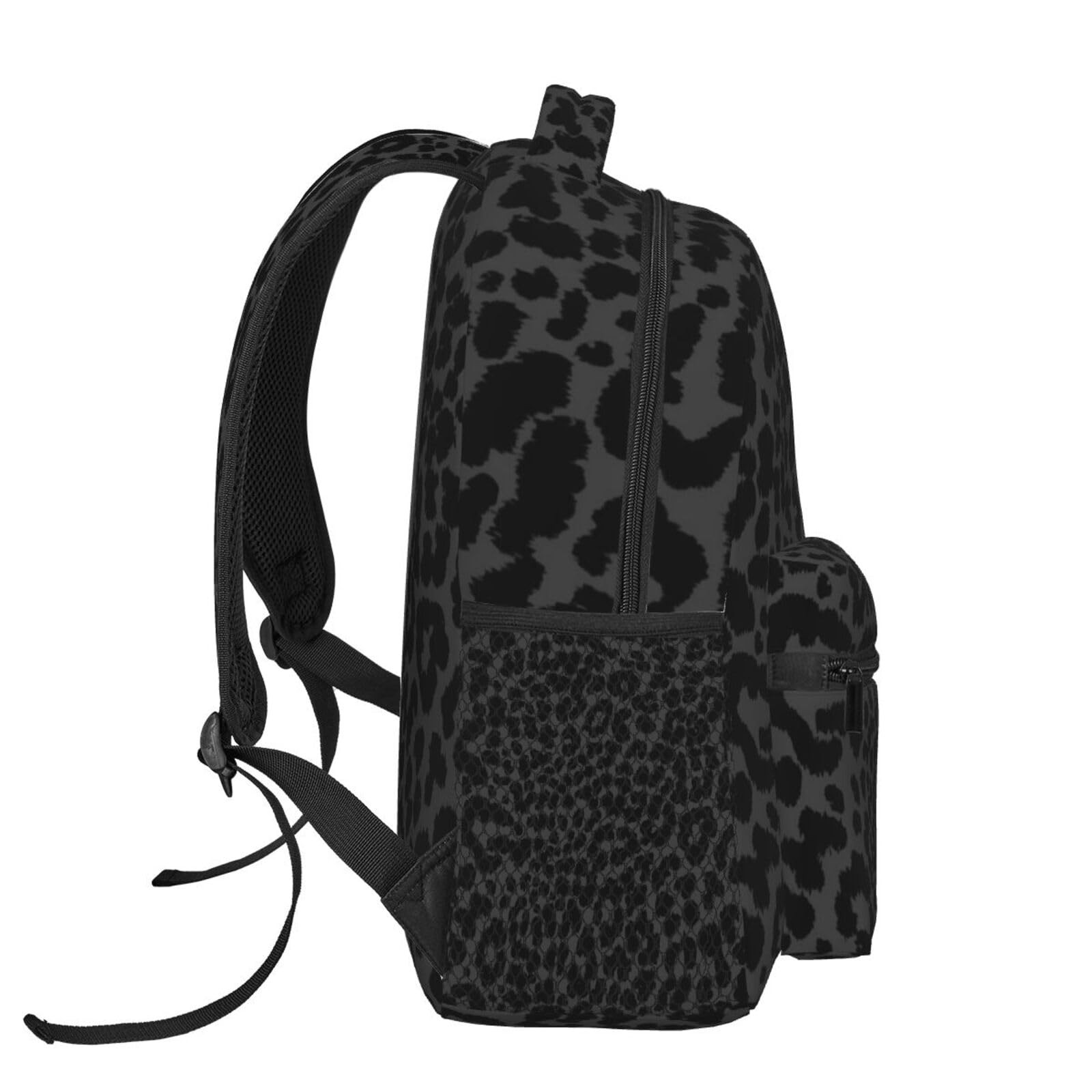 Black Leopard Print Backpack School Bag Laptop Travel Daypack Pockets Teens
