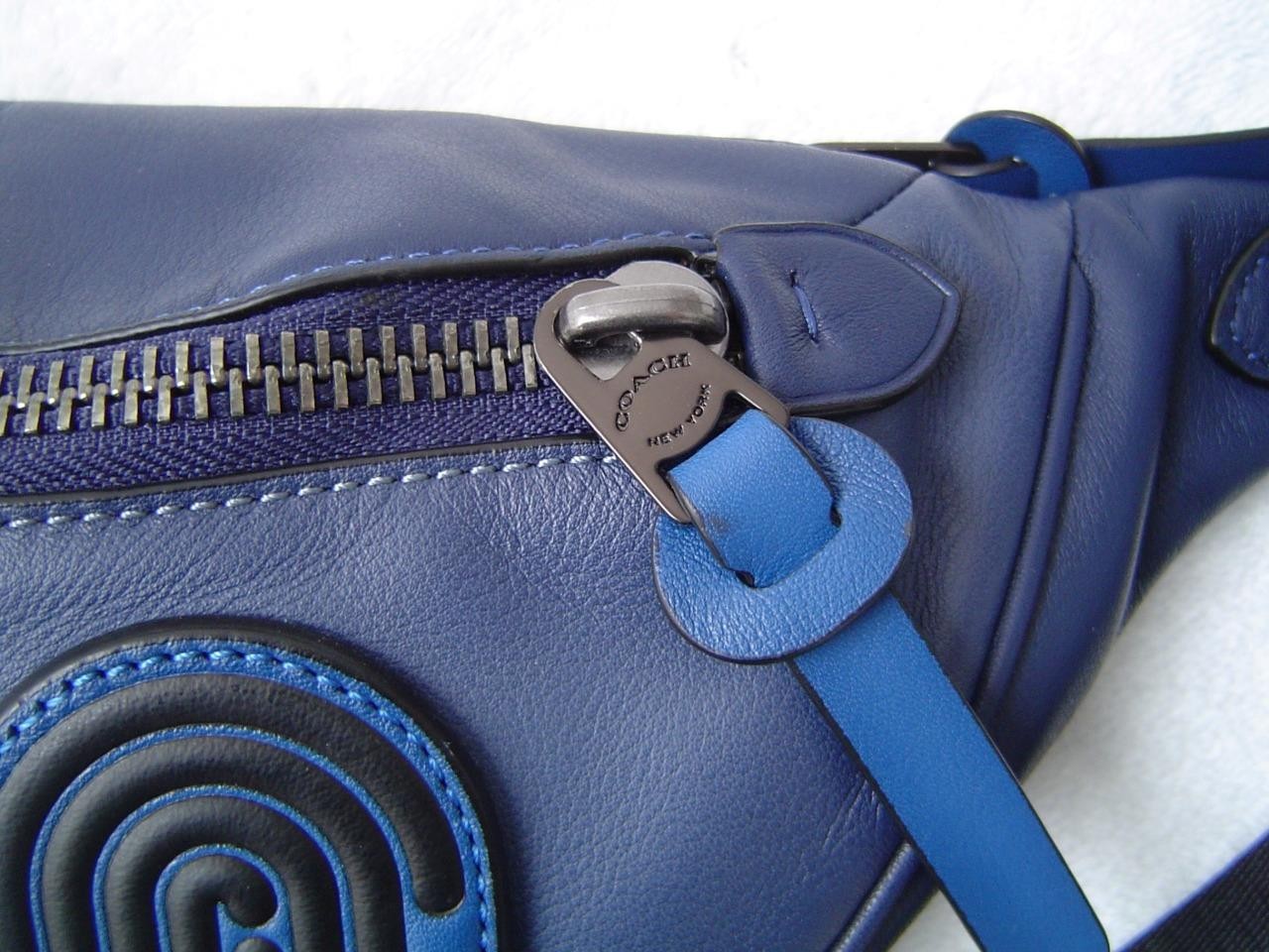 AUTHENTIC COACH MENS SMOOTH BLUE LEATHER RIVINGTON BELT BAG #89079 EUC/LN