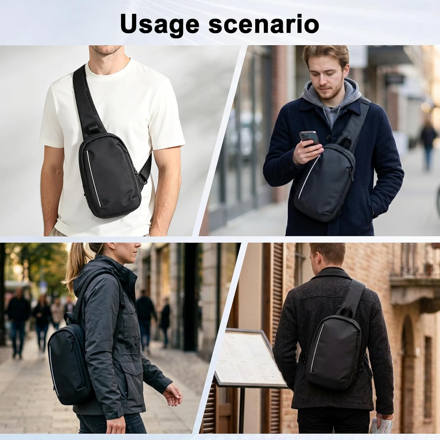 Sling Chest Backpack with USB Charging Port, Crossbody Bag for Men & Women, Wate