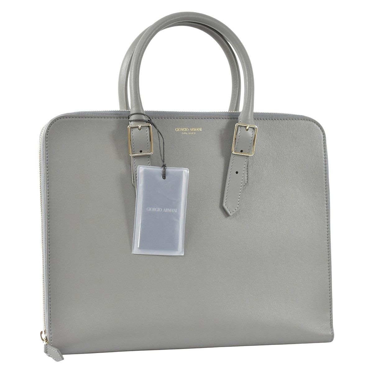 GIORGIO ARMANI Briefcase Slim Gray Leather Business Bag Unused 10×13×1.2in