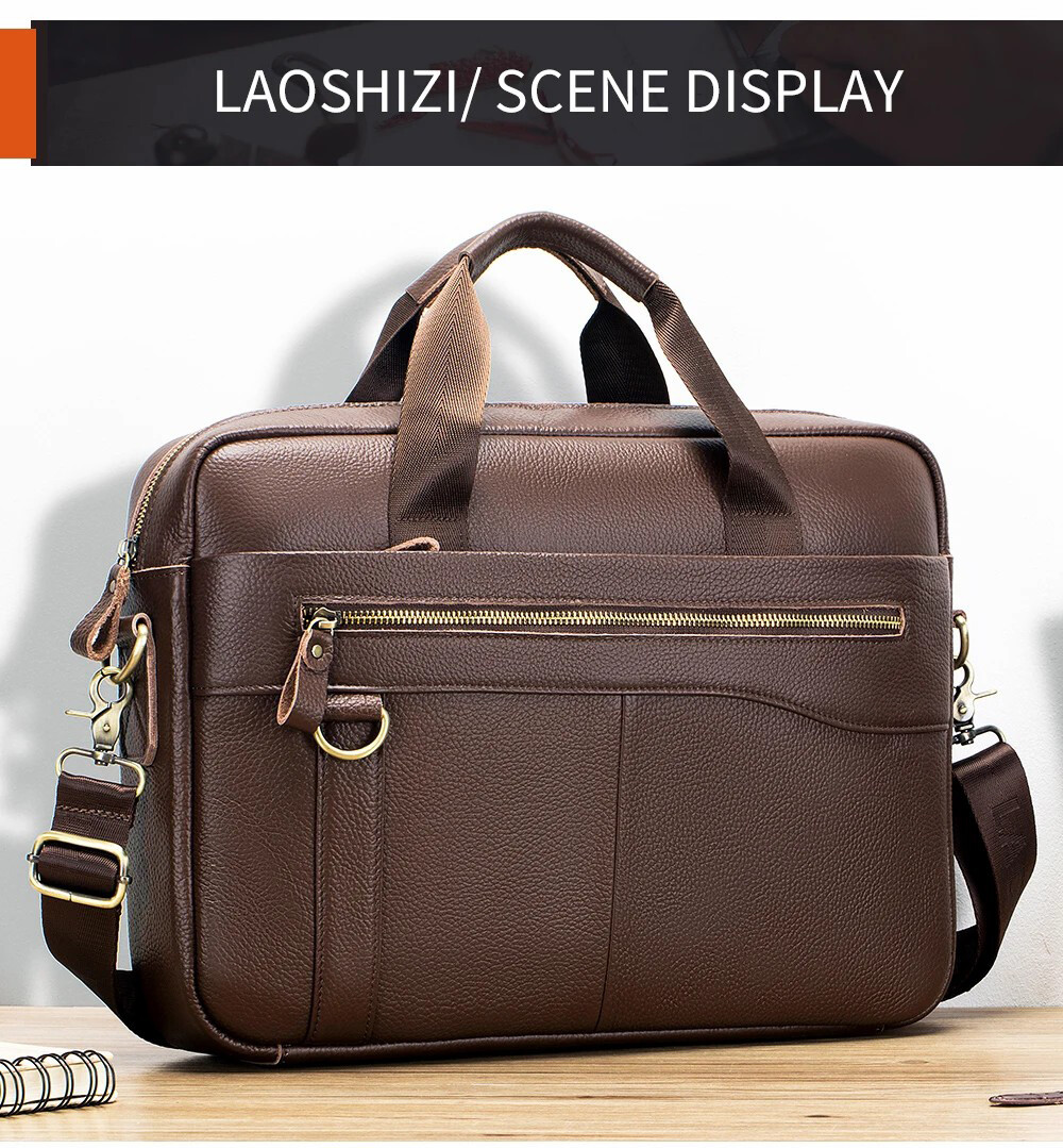 Men’s genuine leather 14 inch notebook bag, men’s office and business handbag
