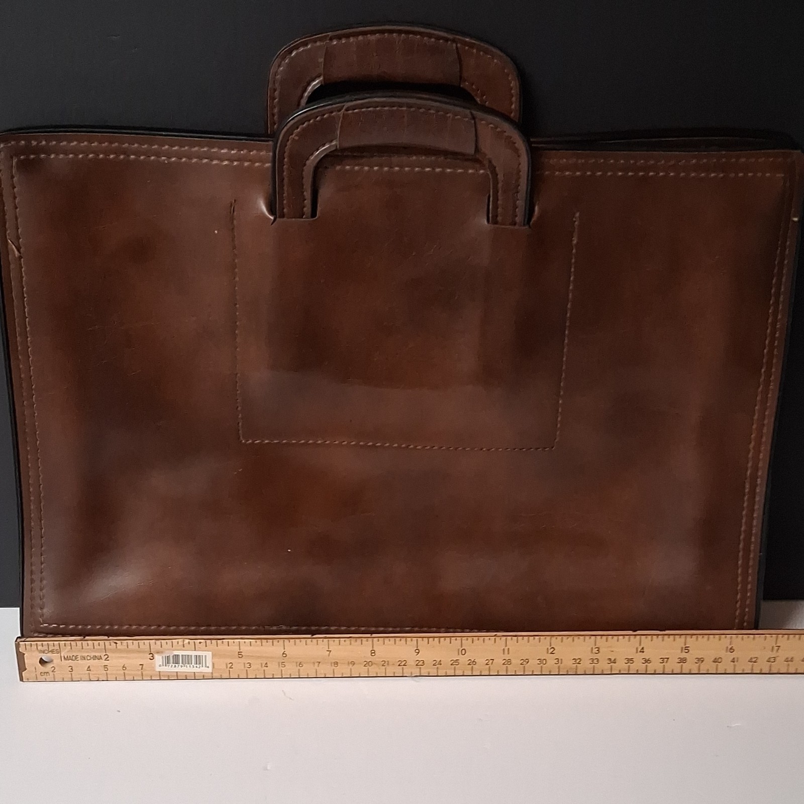 Brown Briefcase Document Case Top Handle Zip Closure Interior Pocket Unisex