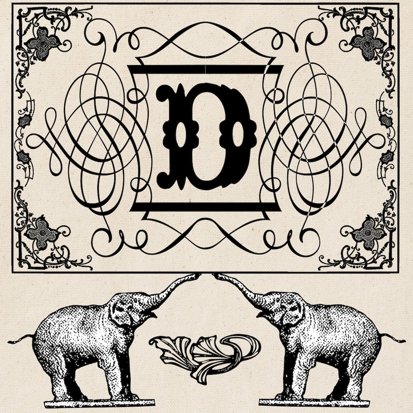 CafePress Letter D Ornate Circus Elephants Monogram Tote Tote Bag (974985079)