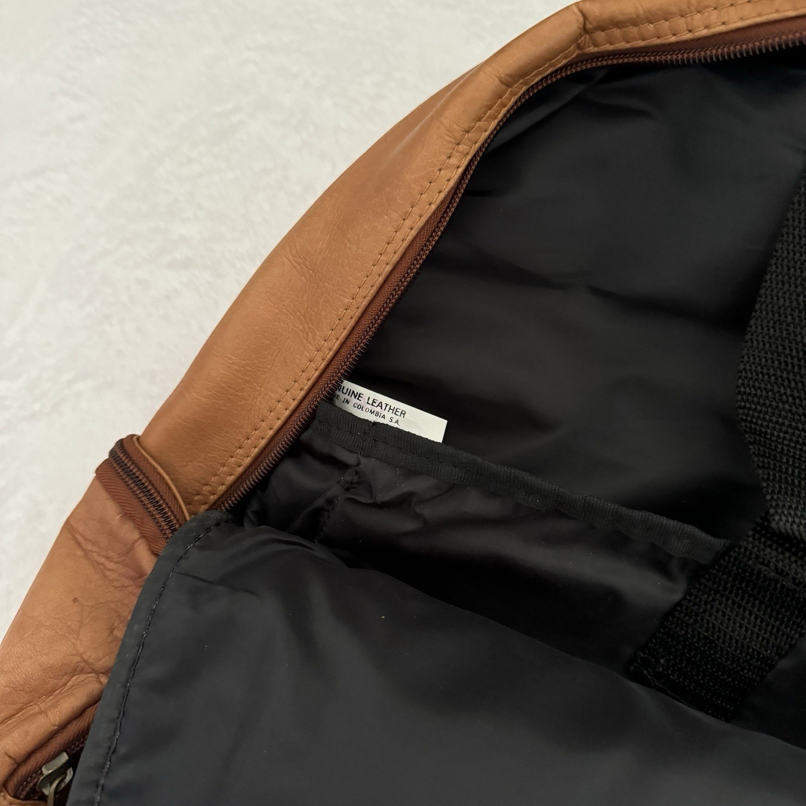 Vintage Camel Brown Genuine Leather Backpack Made In Colombia Unbranded