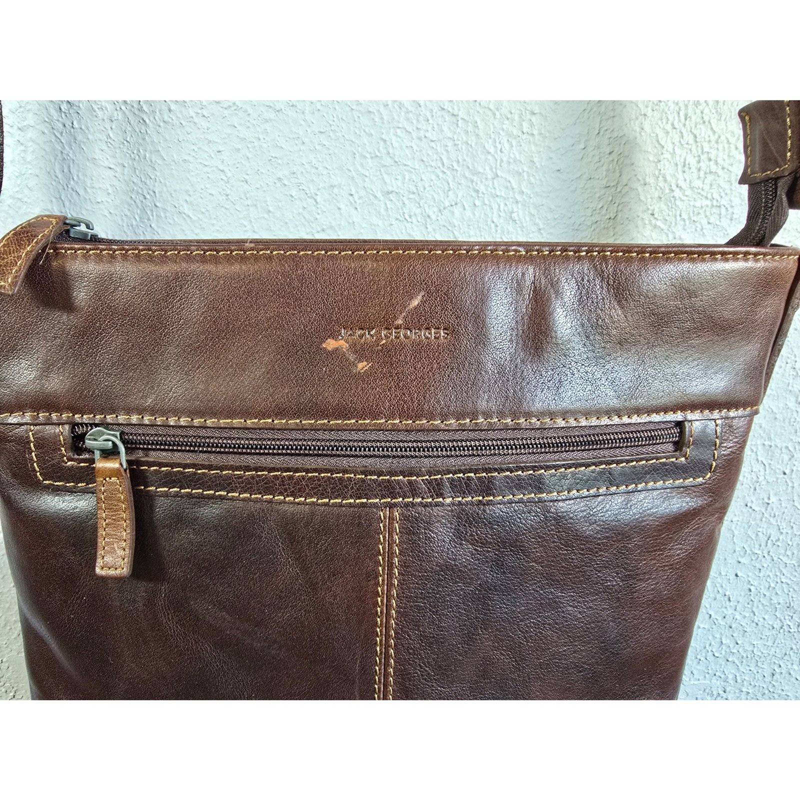 Jack Georges Brown Buffalo Leather Crossbody Bag Voyager Collection #7312