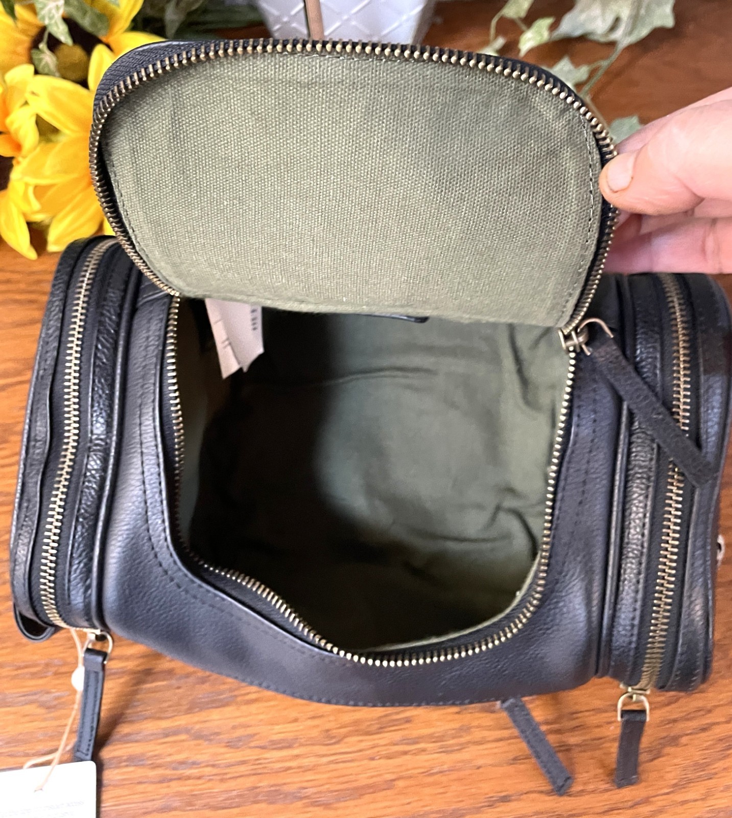NWT QUINCE MEN’S NAPPA LEATHER TOILETRY HANGING ZIP AROUND TRAVEL BAG BLACK GD