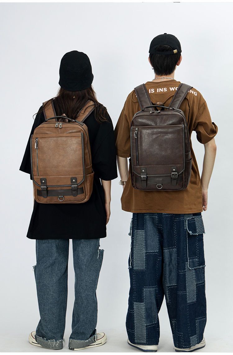 Men and Women PU Leather Backpack Computer Waterproof Outdoor Business Bag