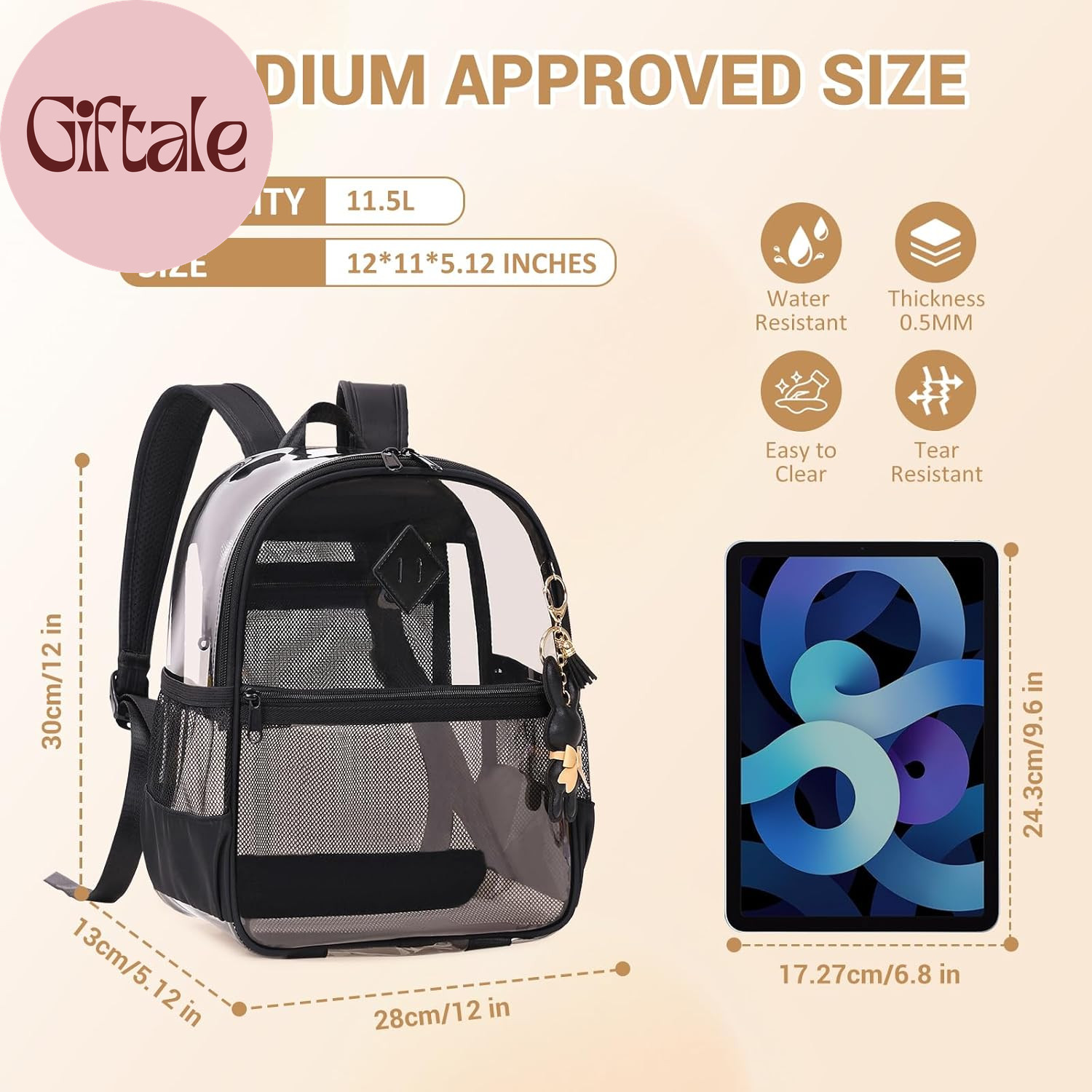 Clear Backpack for Stadium Events Approved 12×6×12, Thick TPU Mini Clear Bag wit