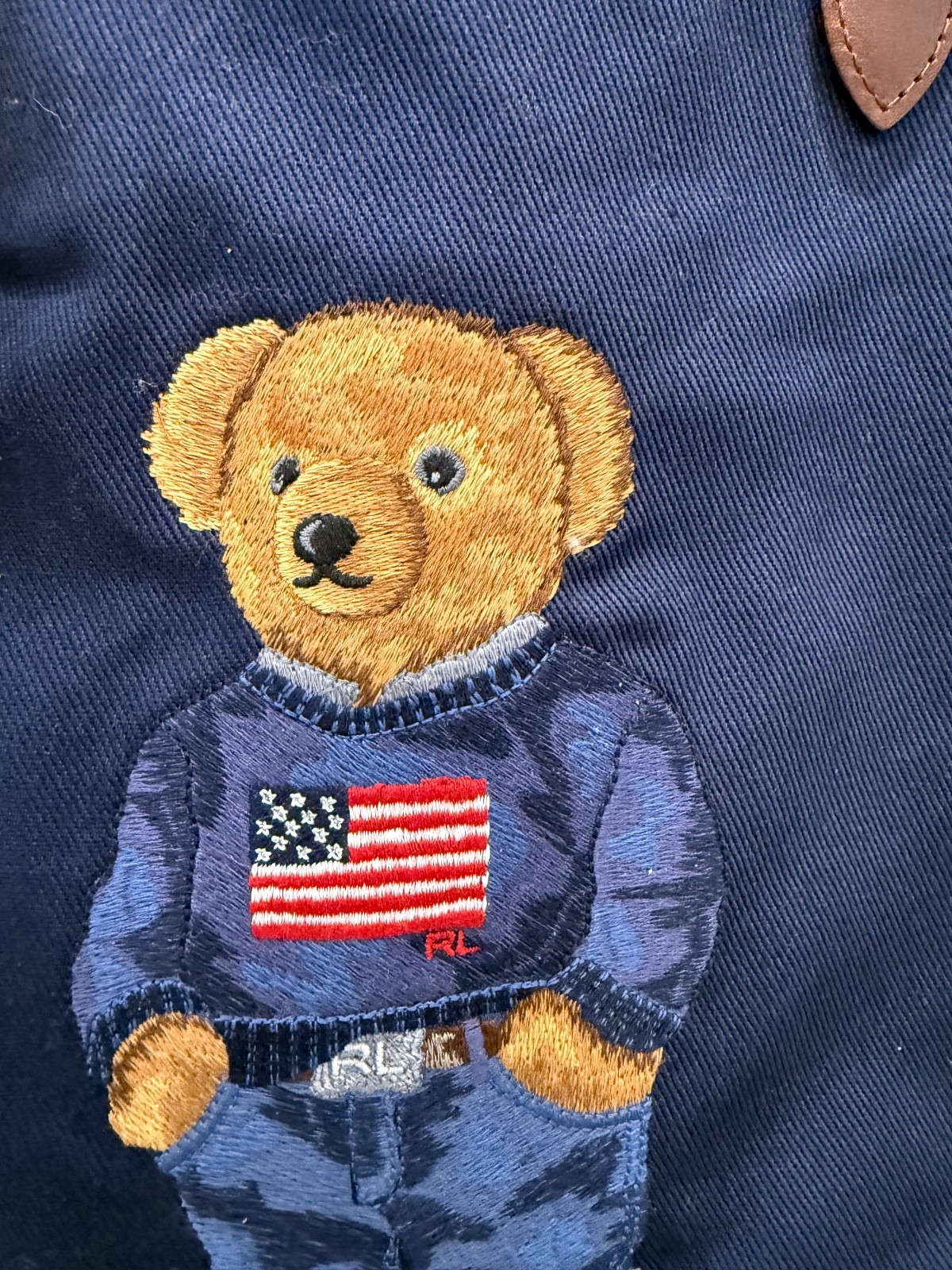 NWT Polo Ralph Lauren Navy FLAG SWEATER BEAR Cotton Twill Embroidered Tote Bag