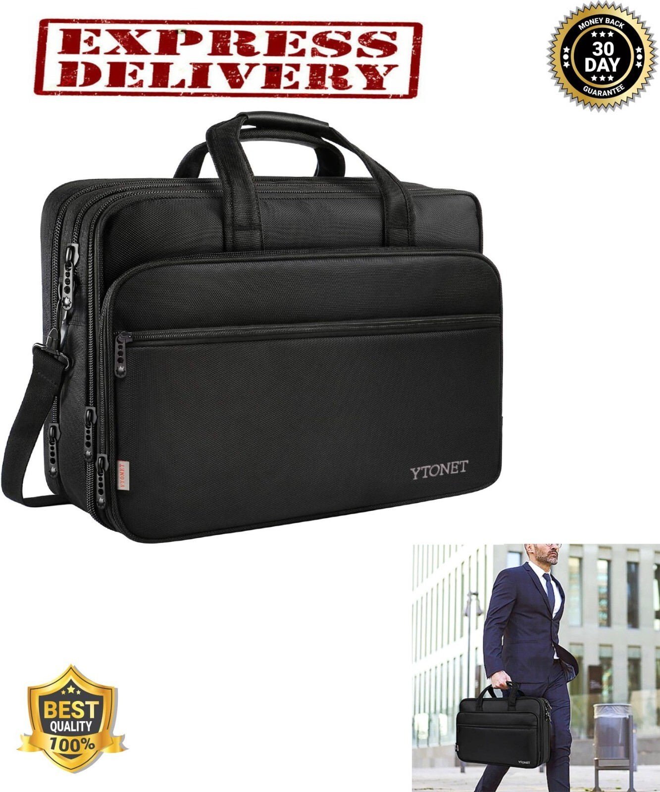 Laptop Bag 17 Inch Men Women Travel Briefcase Expandable Computer Bag Organizer