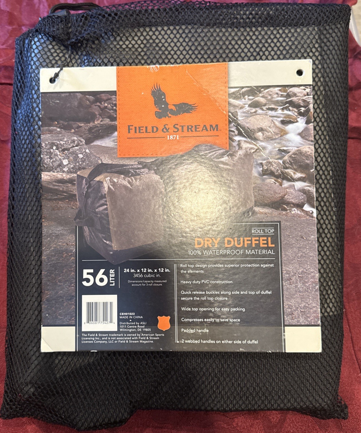Field & Stream 56 Liter Dry Duffle Bag 24”x 12x X 12” New DK Gray￼MADE OF PVC