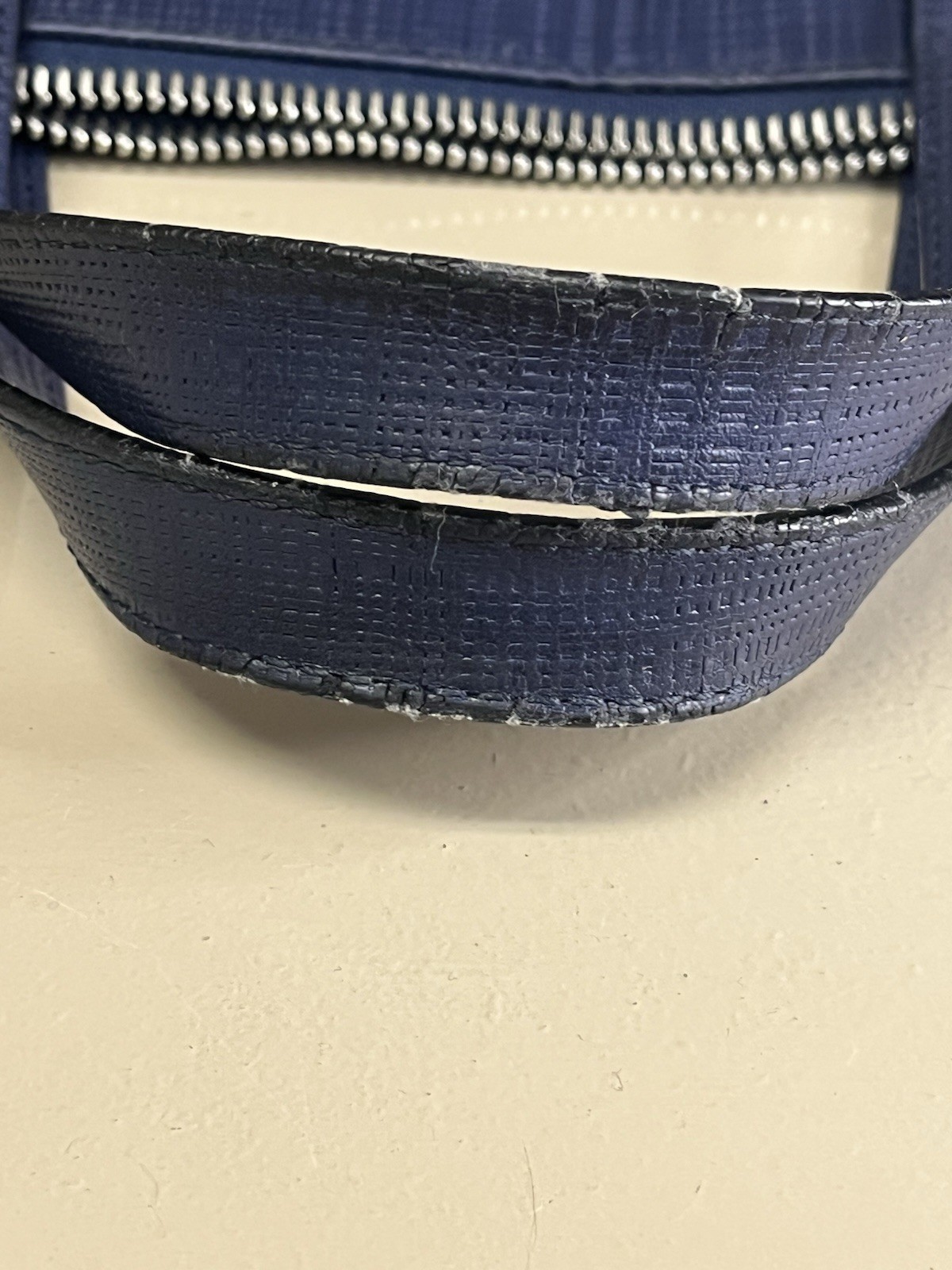 LOEWE Business Bag Linen Leather Briefcase Navy Blue