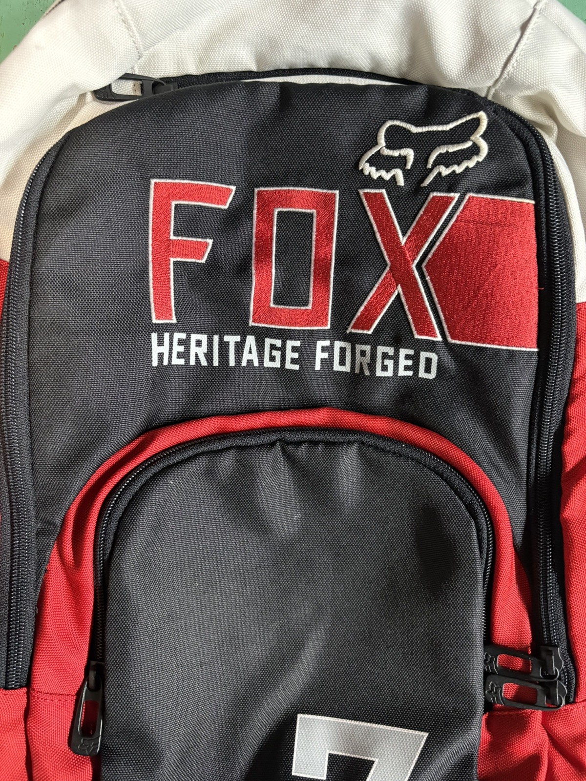 Y2K Fox Racing Backpack Black Red Moto Sport School Bag Heritage Forged EUC