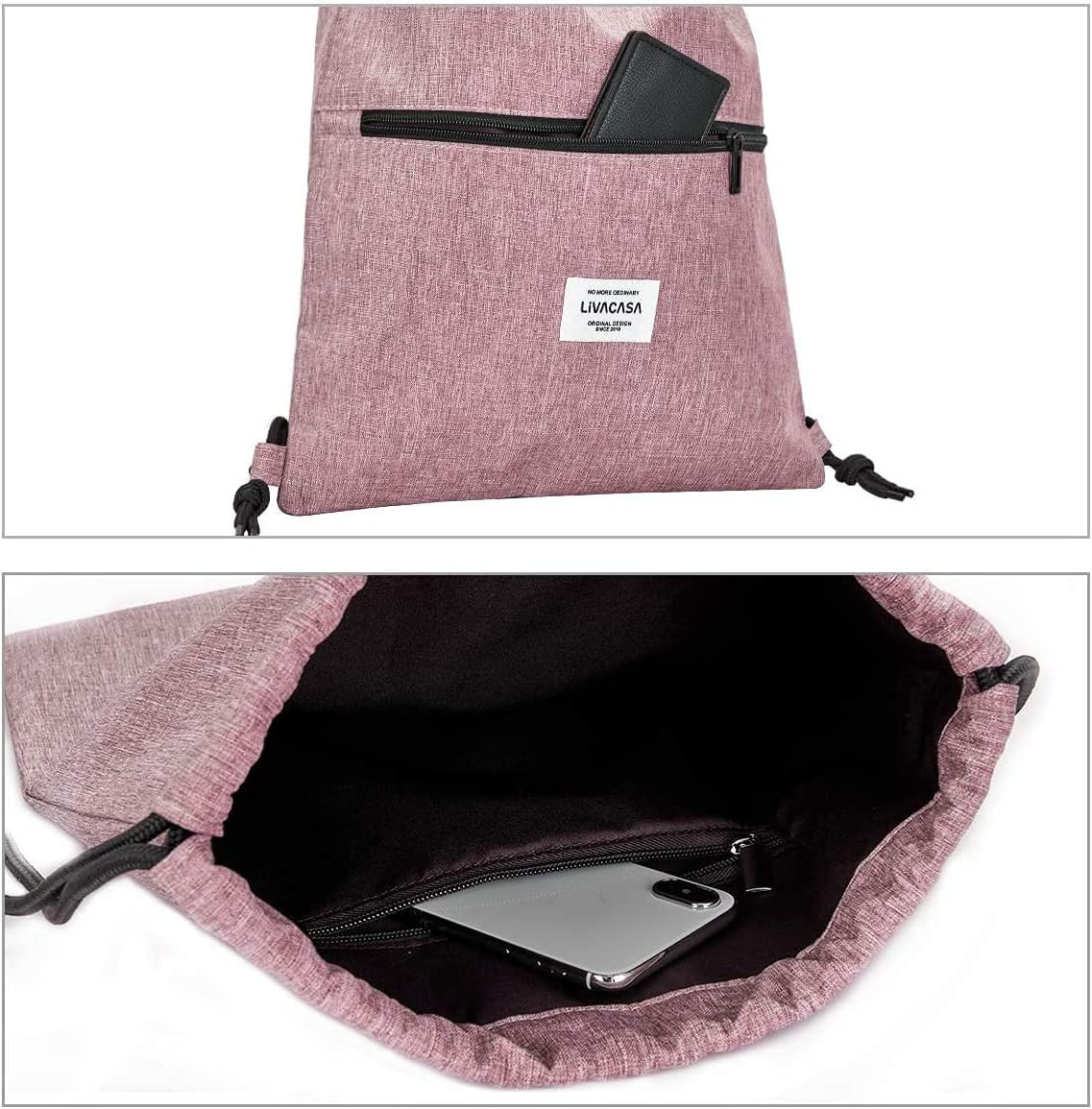Drawstring Backpack Bag for Men Women Gym Drawstring Bag Pink