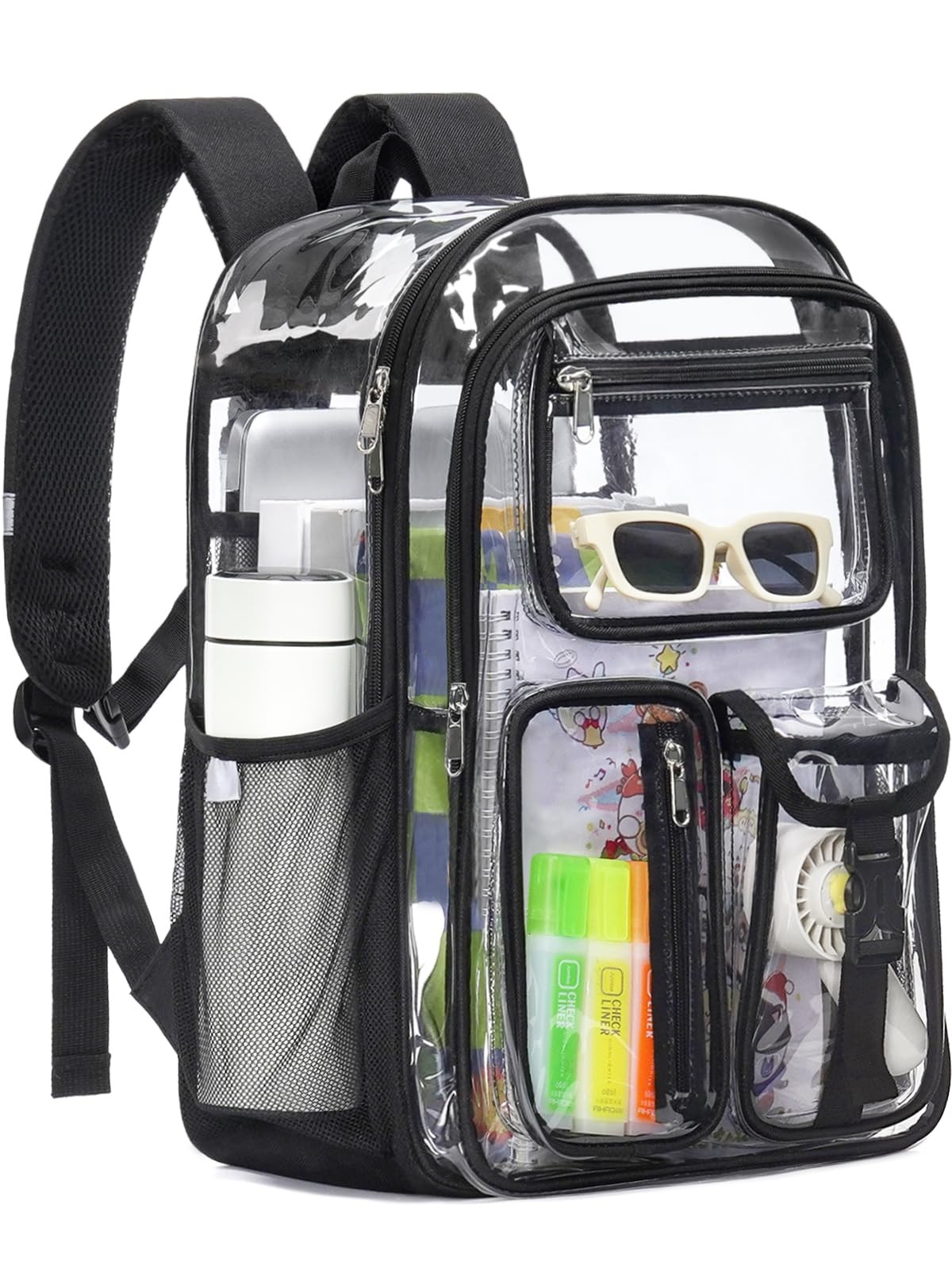 DoubleLayer Clear Backpack Heavy Duty Transparent Bookbag 17 Inch Bag Black