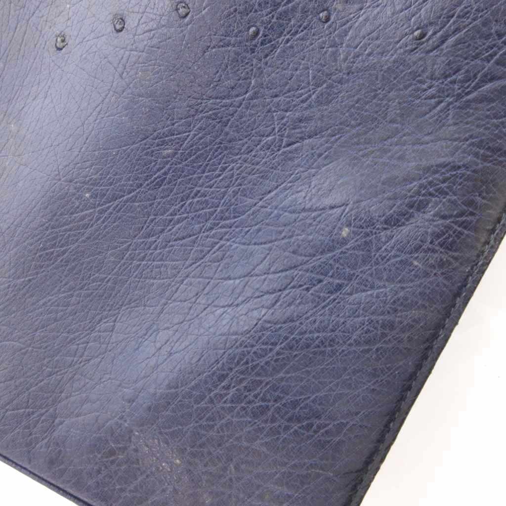 No-brand Navy Ostrich Leather Briefcase, 8.7″ x 2.4″ x 12.6″, Used C