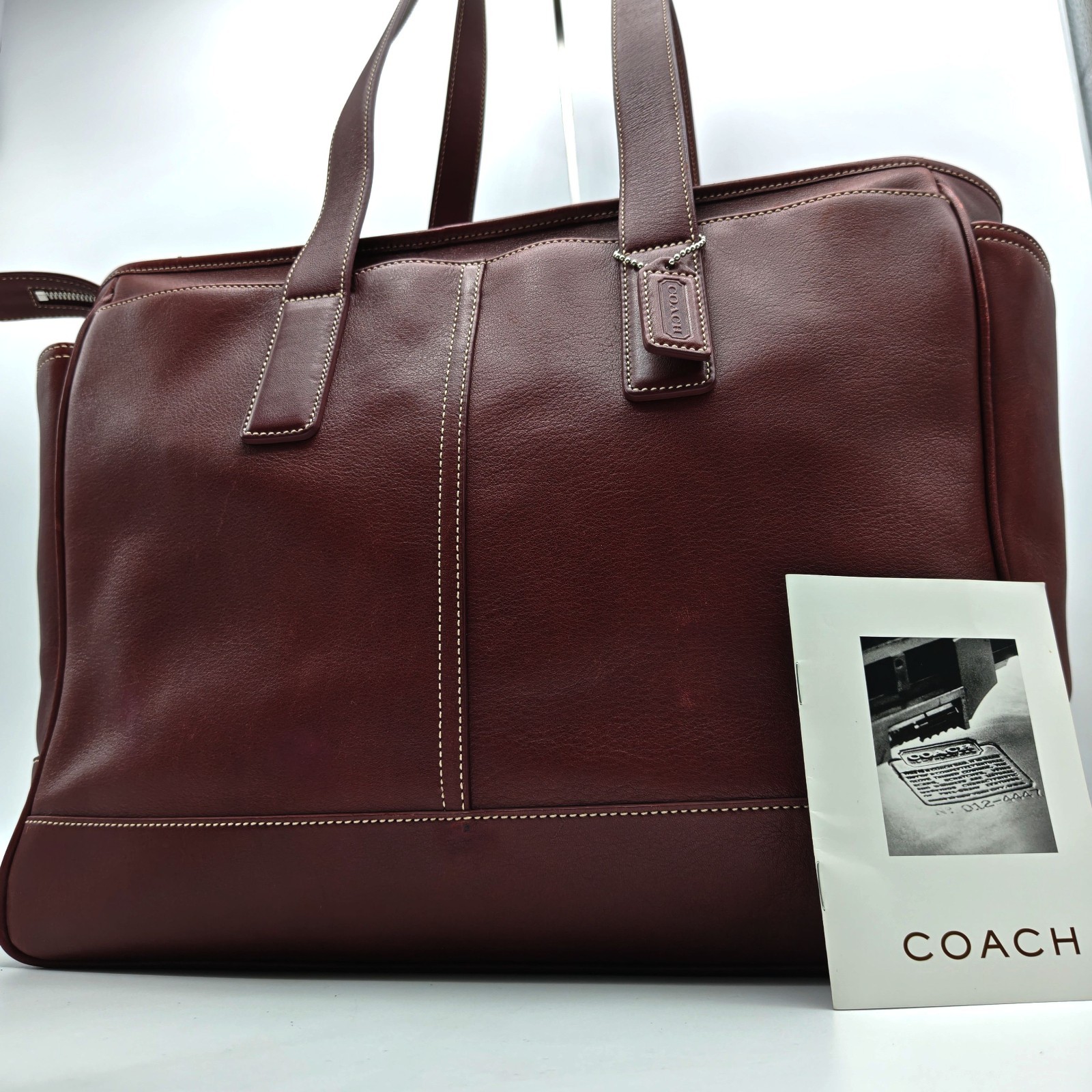 COACH Totebag Leather Bordeaux Business Shoulder Charm Large Capacity Men’s