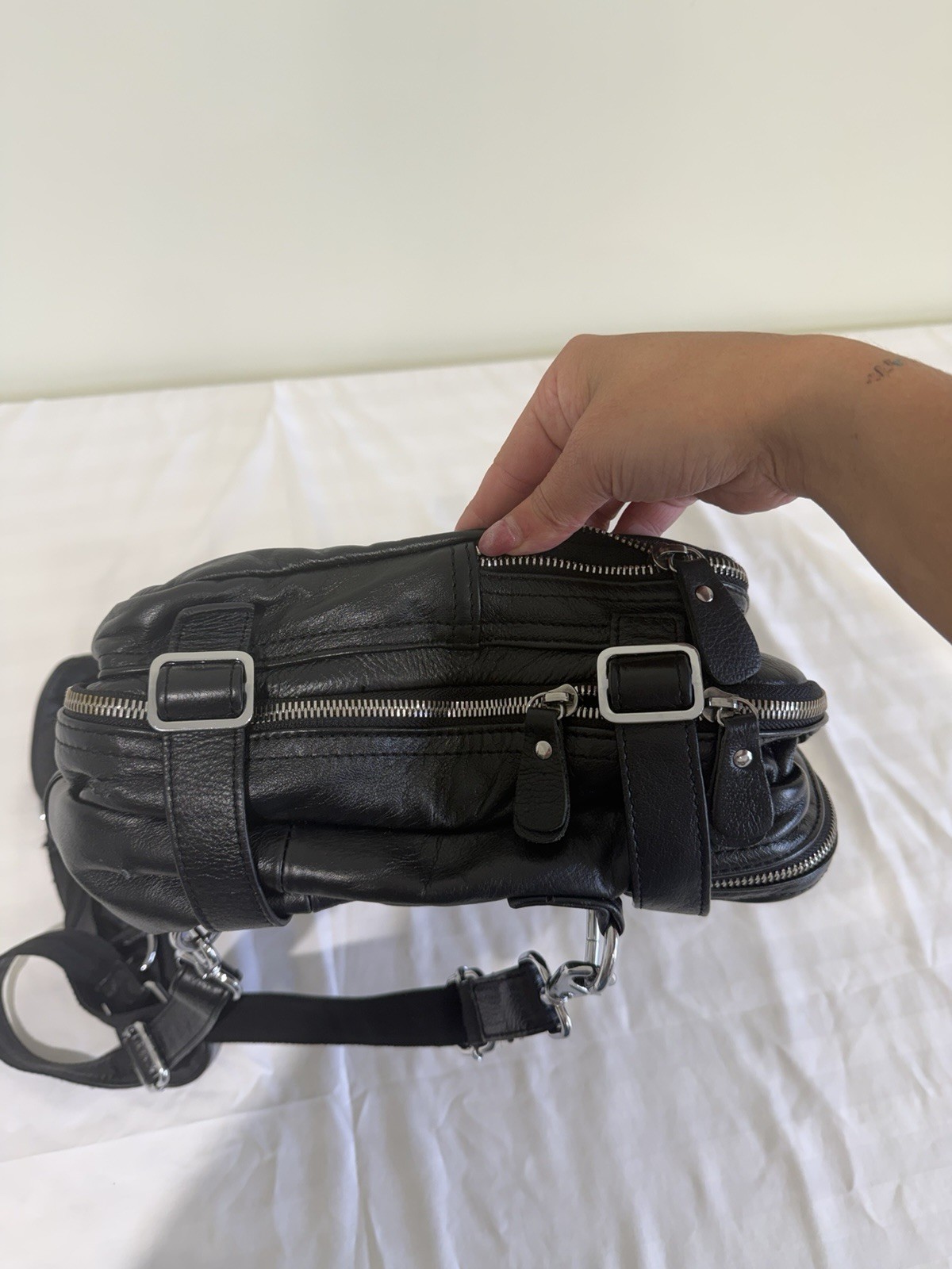 Black Large Convertible Backpack Briefcase, Multi-Zip, Top Handle, Lined