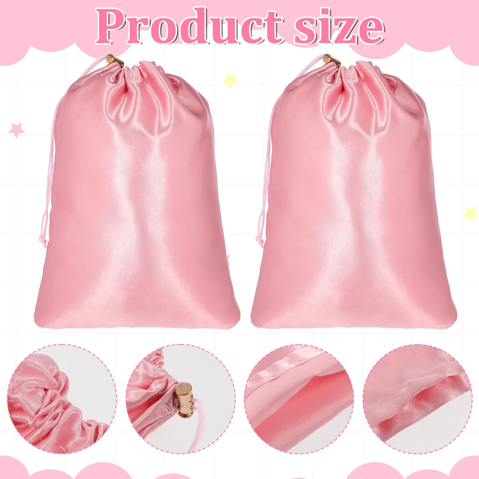 Toy Storage Bags, 6 Pcs Quality Satin Silk Drawstring Pouch Black Purple Pink