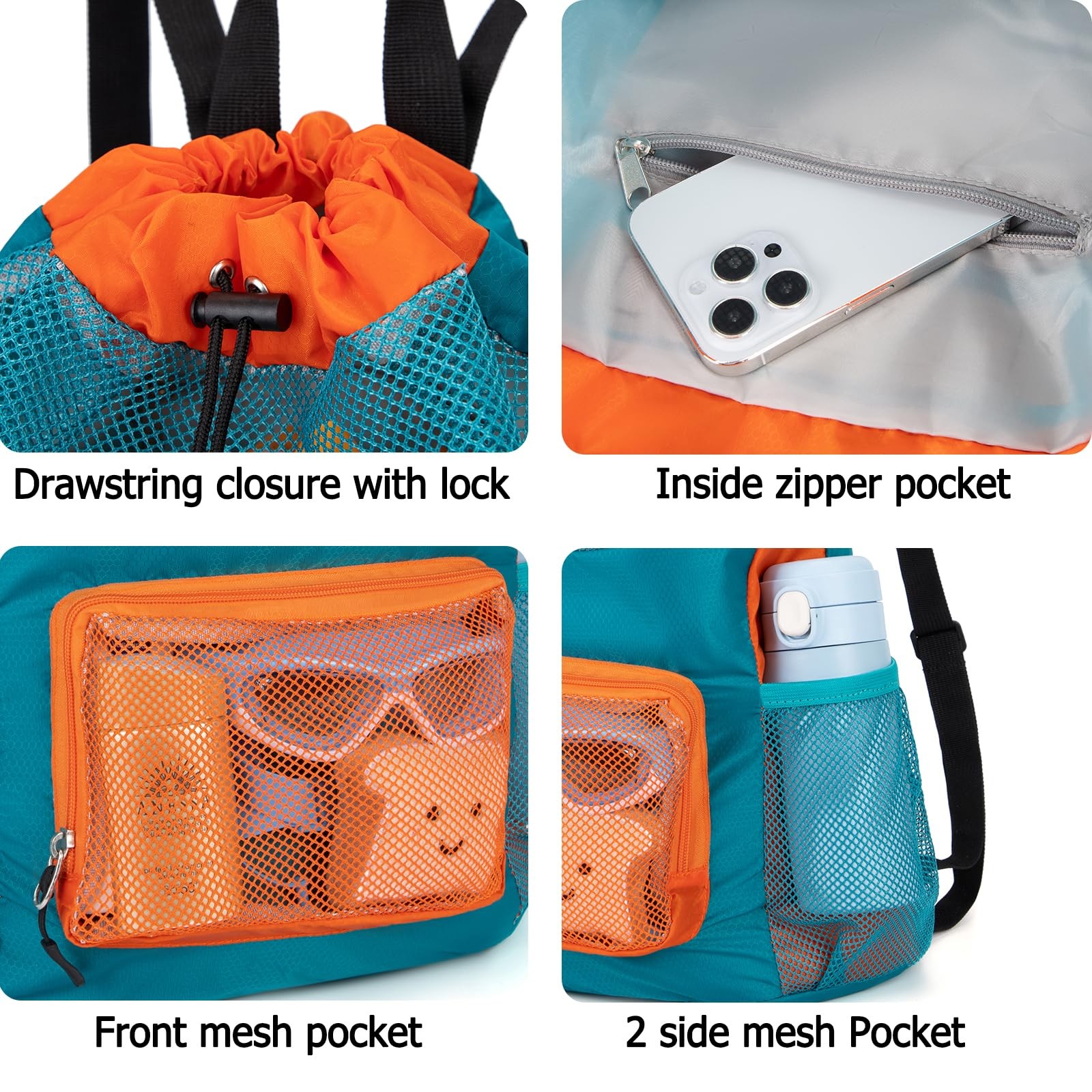 Swim Bag for Kids Drawstring Backpack for Boys Lightweight Mesh Beach Backpac…