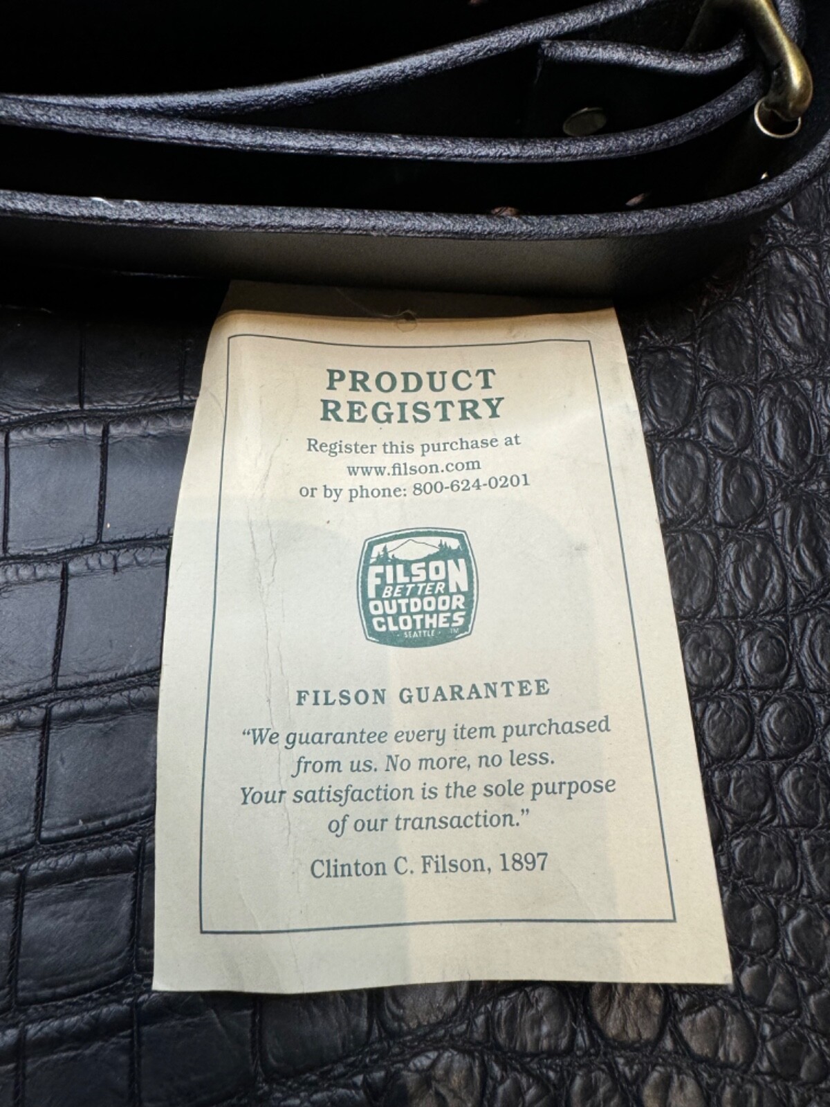 Filson Leather Shoulder Strap MADE IN USA Black Bridle Brass Adjustable Vintage