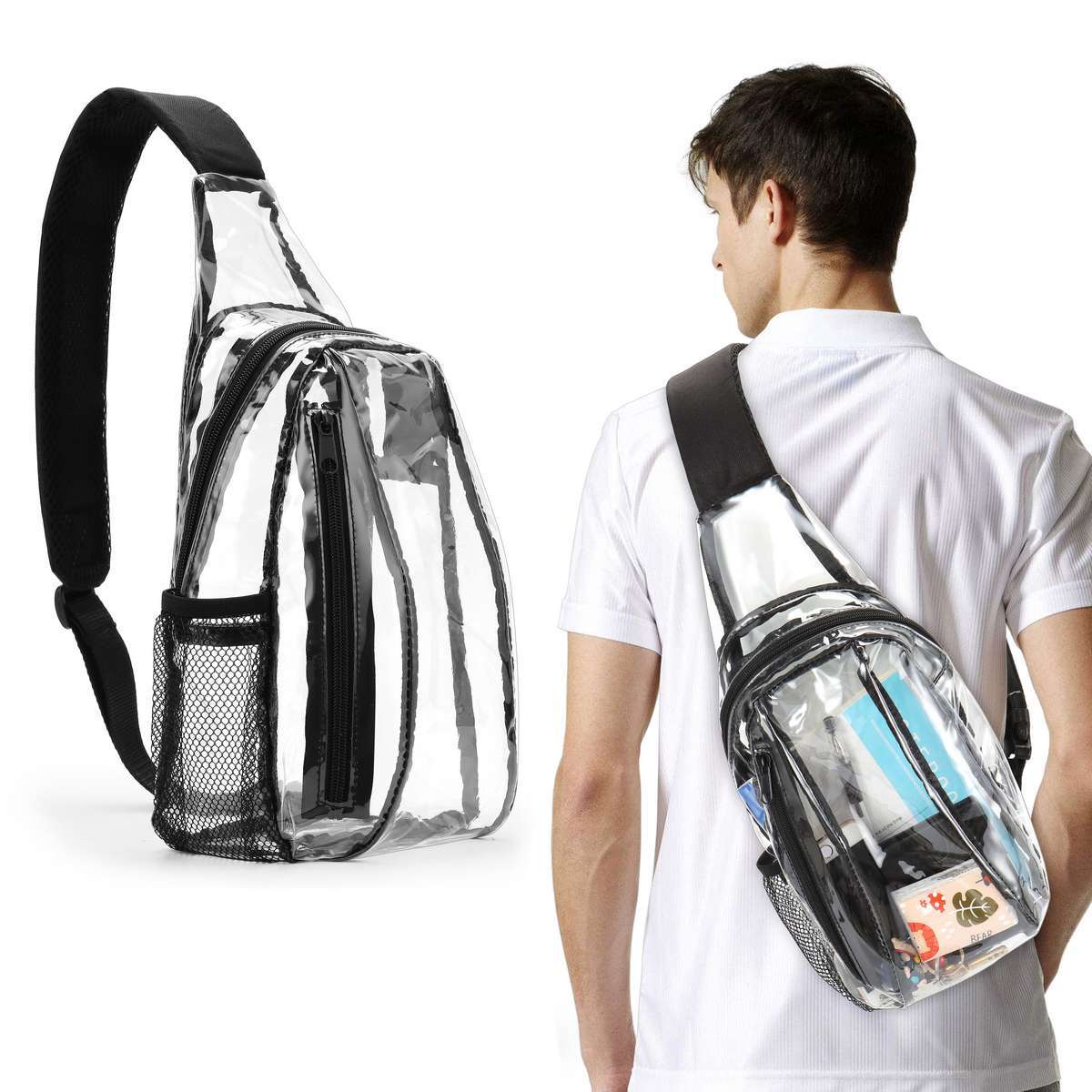 Clear Plastic Tote Bag Women Transparent Handbag Zip PVC Pouch Stadium Security
