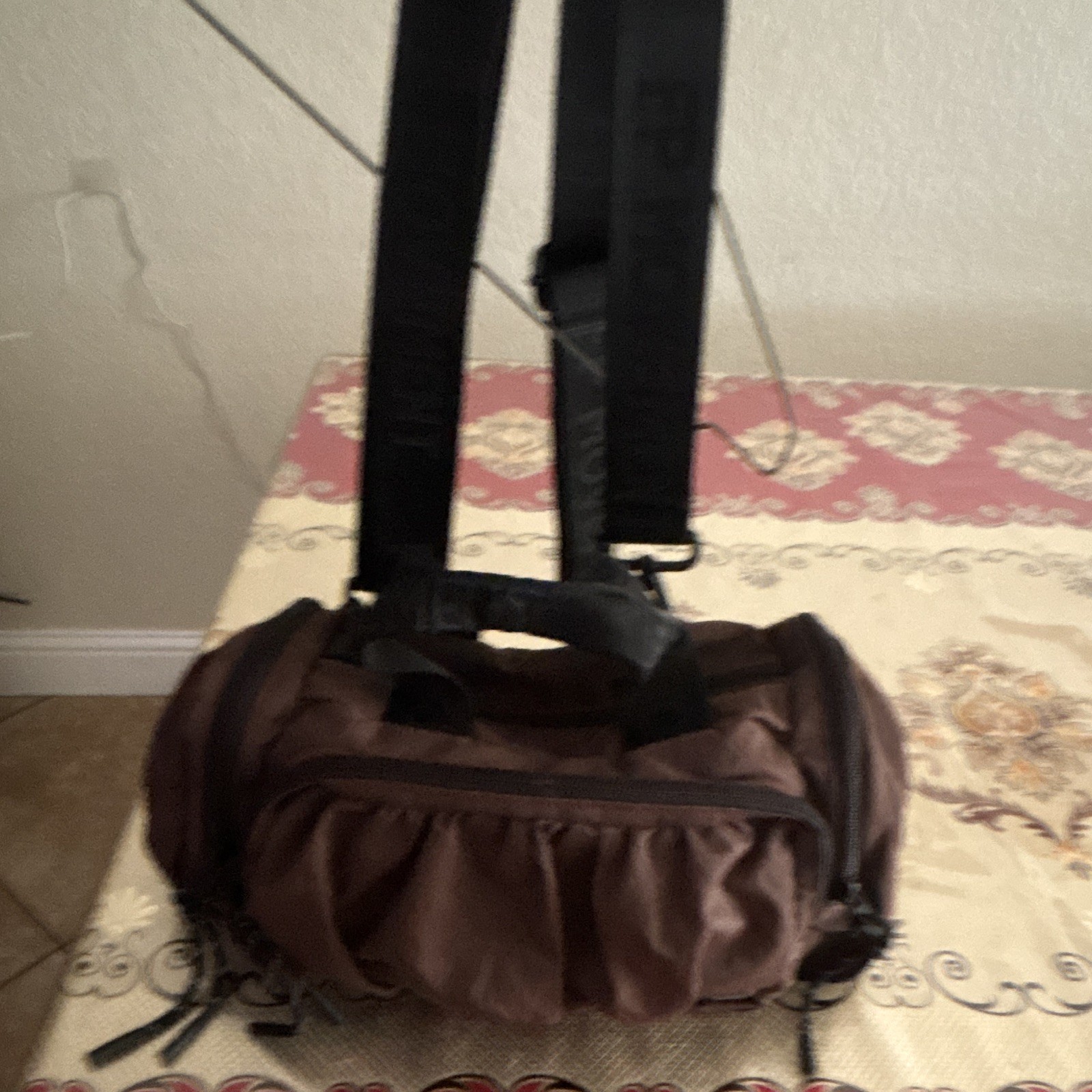 Men’s Brown & Black Duffle Bag Zip Closure Shoulder Strap Outer Pockets