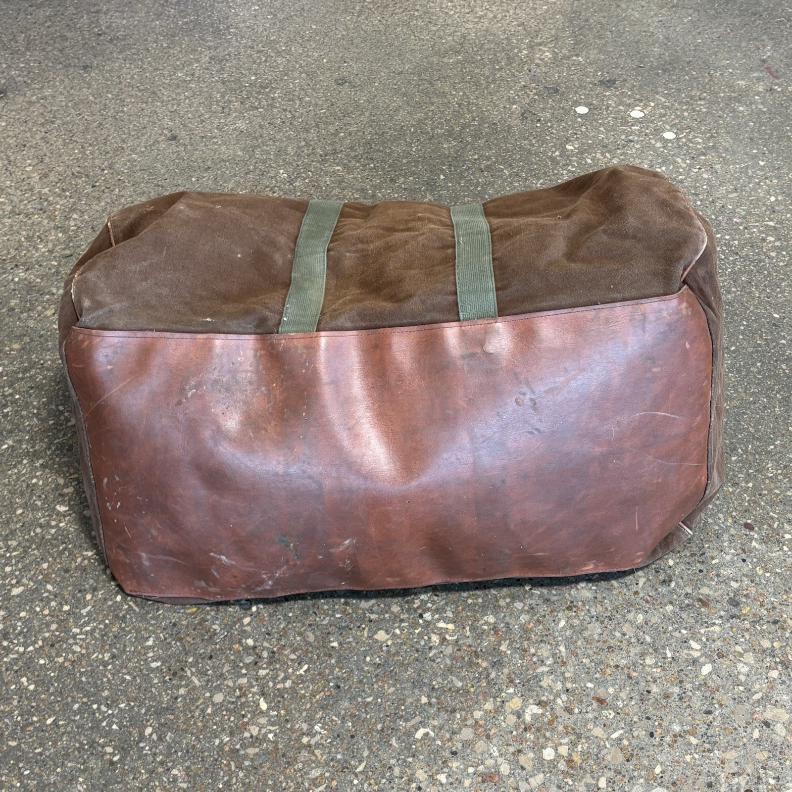 Vintage L.L. Bean Large Duffel Weekender Bag Canvas Leather Trim Sawtooth Tag