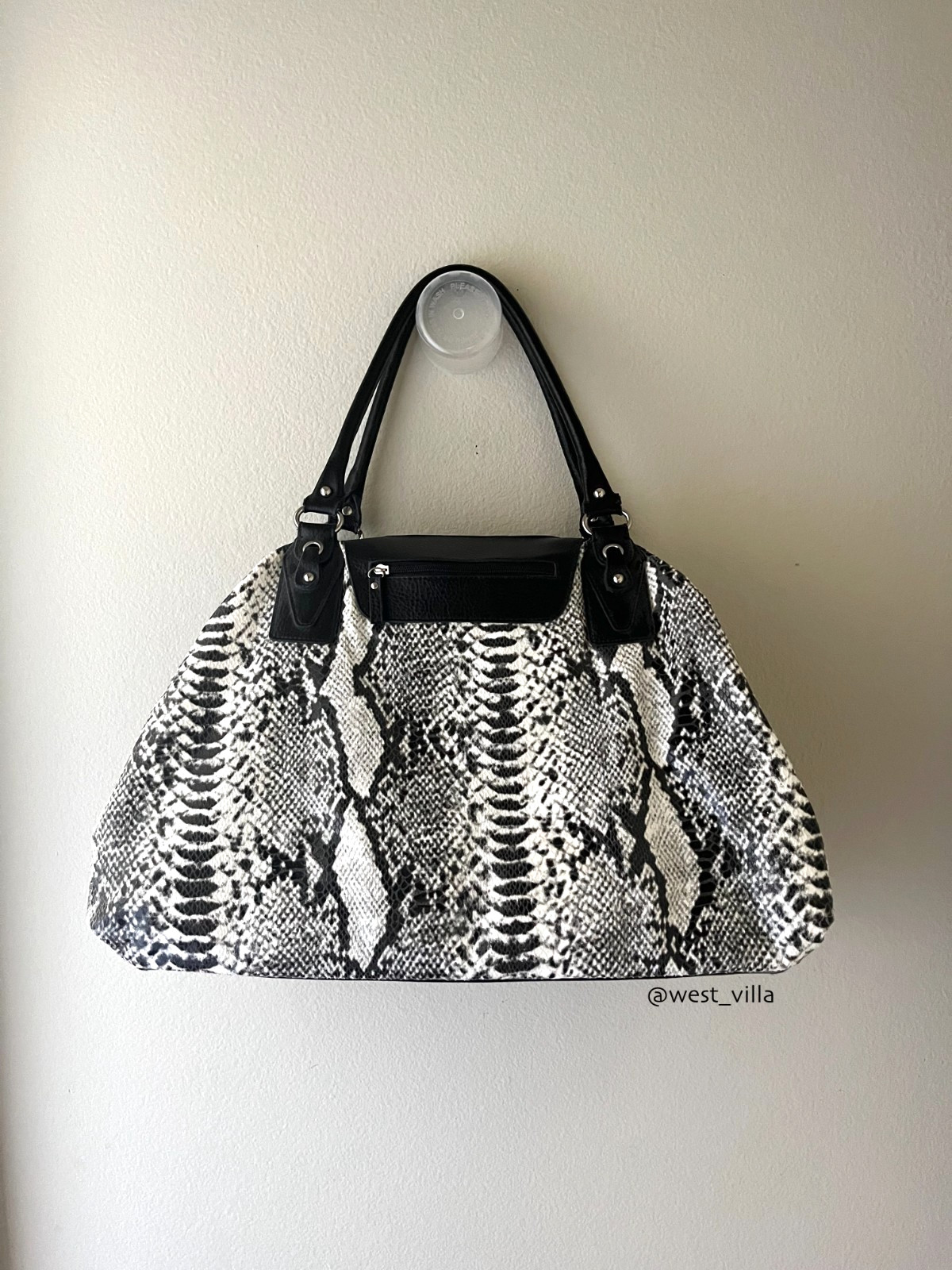 Snakeskin Weekender Tote Duffle Bag Soft Material White Black