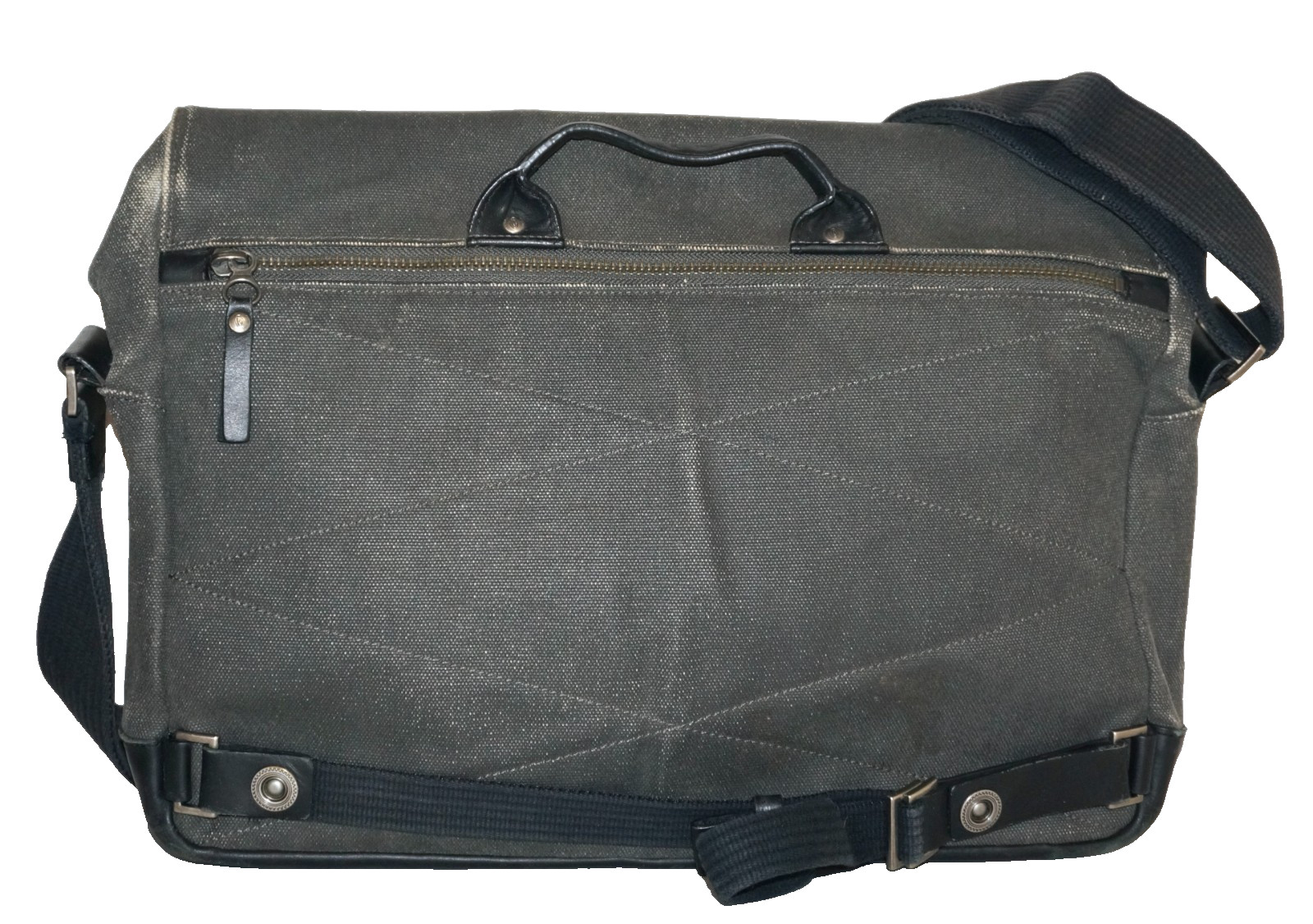 TIMBUK2 Gray Distressed Canvas & Black Leather Laptop Messenger Crossbody