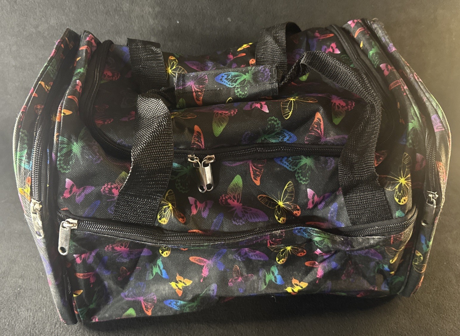Cool Multicolor Butterfly Duffle Travel Bag 4 Pocket Zipper With Strap