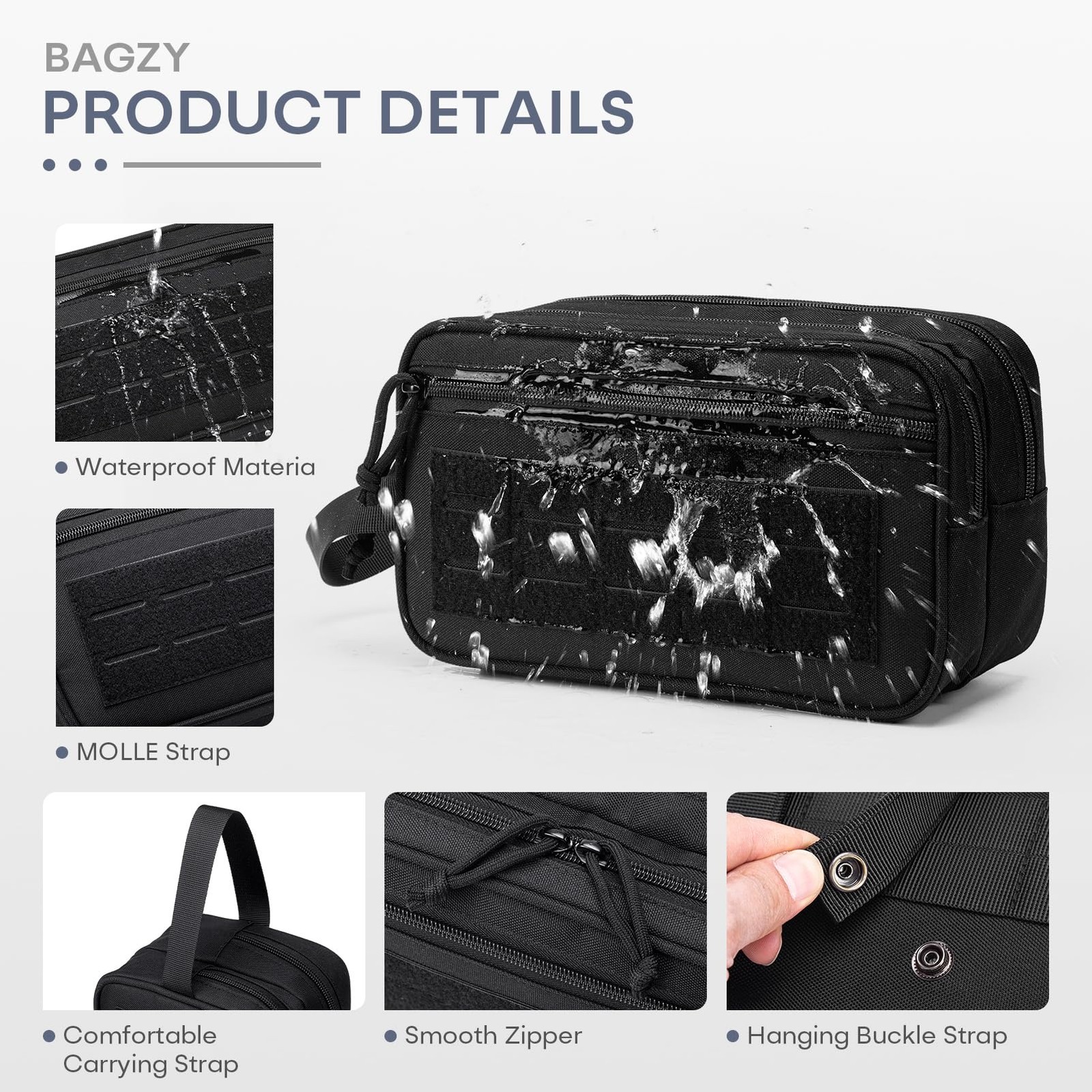 BAGZY Tactical Toiletry Bag for Men, Hygiene 10.6 x 6.3 x 4.3 inches, Black