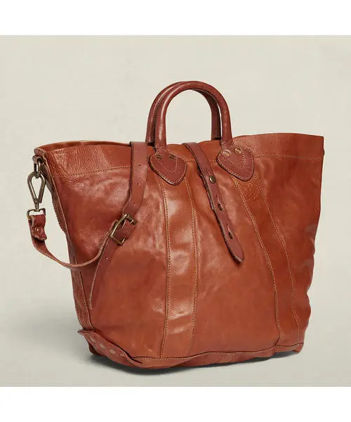 [B+, Size OS] RRL Double RL Tumbled Leather Tote Bag — Whisky Brown