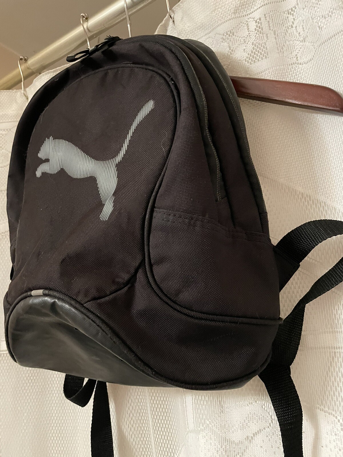 Rare Puma Small Backpack Black Faux Leather Base Reflective Details
