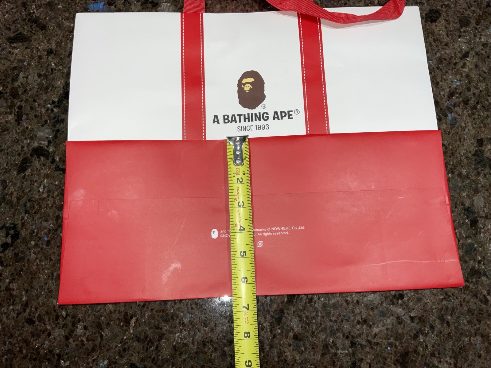 A Bathing Ape Shopping Bag, Red & White, 15.5” x 12.5” x 6.5” Free Shipping