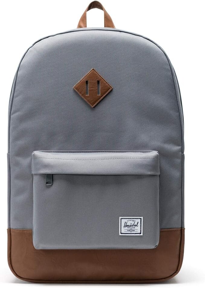 Herschel Heritage Backpack, Grey/Tan Synthetic Leather, Classic 21.5L 1035