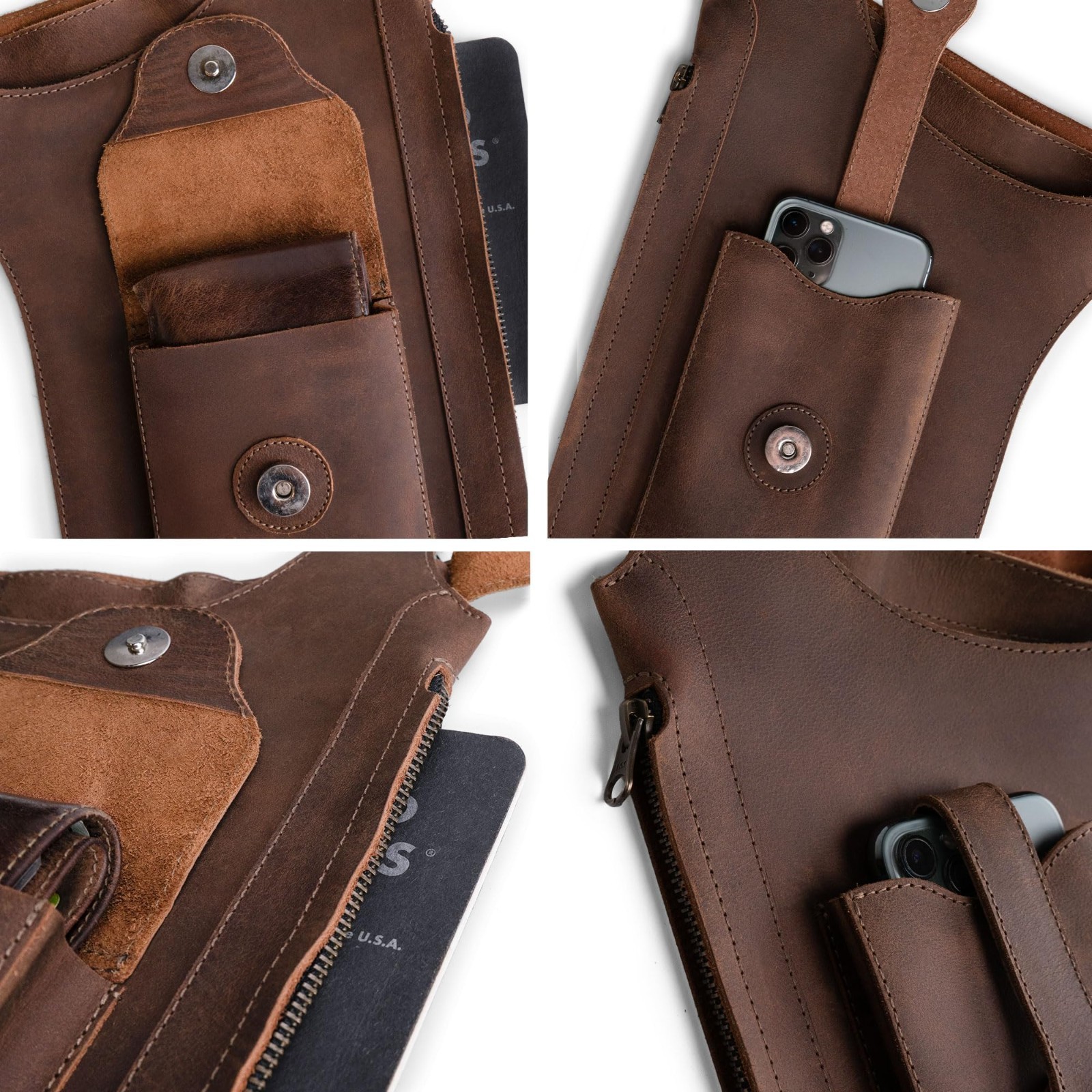 Mobile Holster Adjustable Harness with Zippered-Bags, Vintage Shoulder Holster